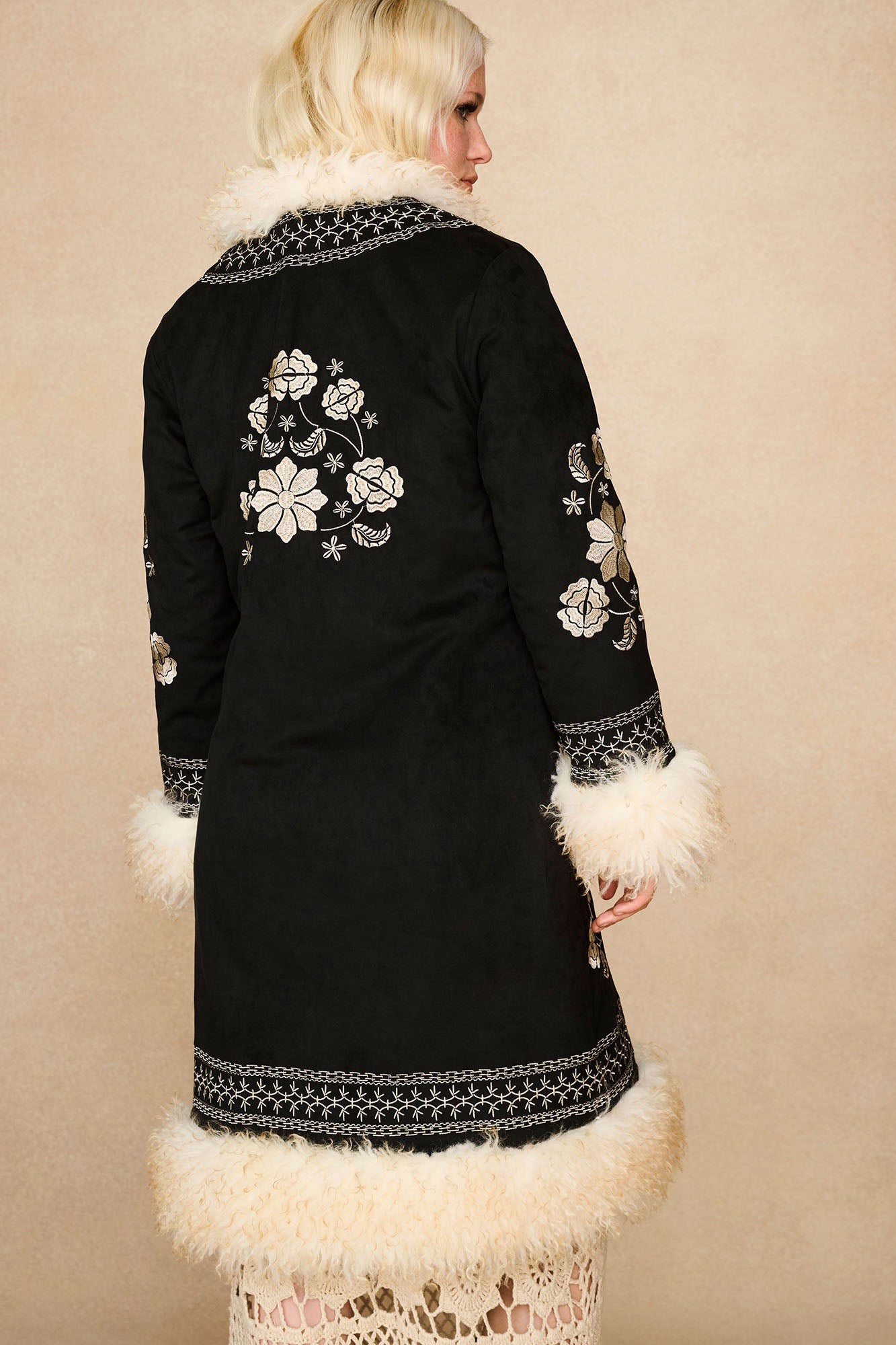 Breaking Hearts Embroidered Long Penny Lane Coat – Black