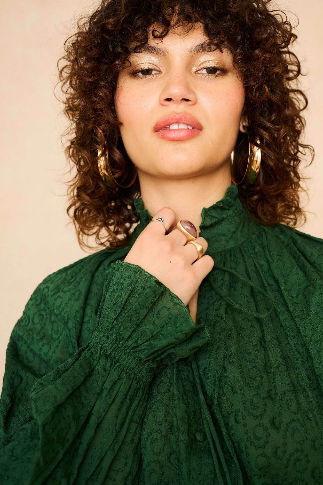 Emerald High Neck Embroidered Blouse – Green