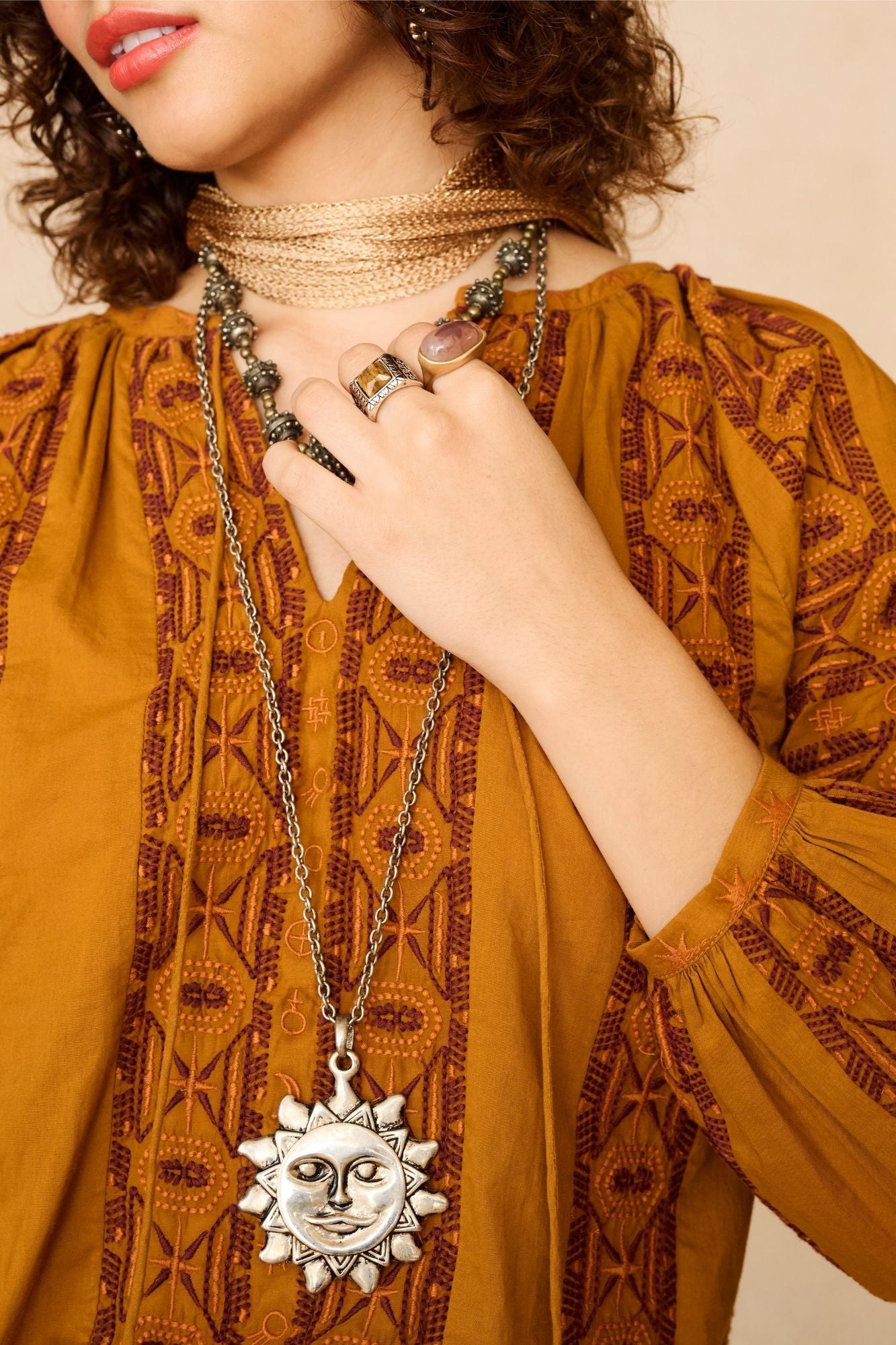 Equinox Golden Panelled Embroidered Blouse