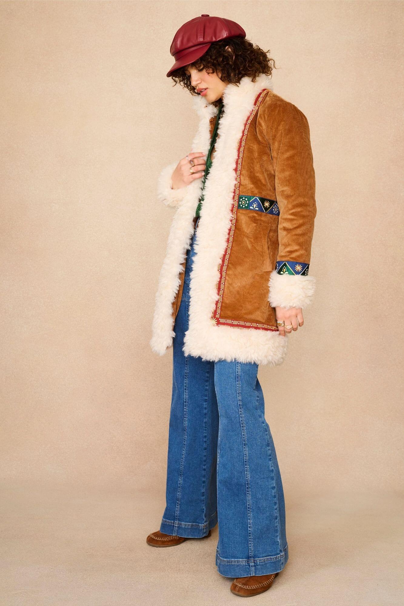 Orion Embroidered Penny Coat – Brown