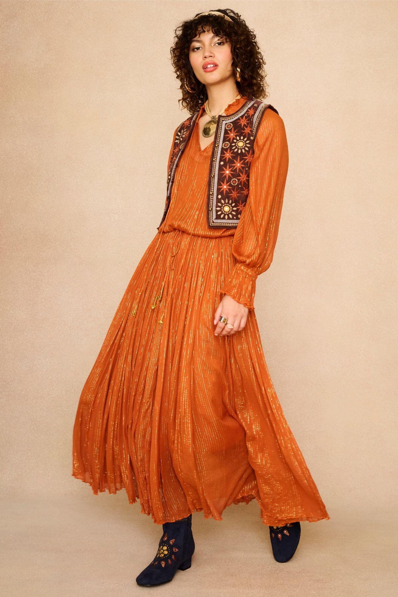 Stardust Corduroy Embroidered Vest – Brown