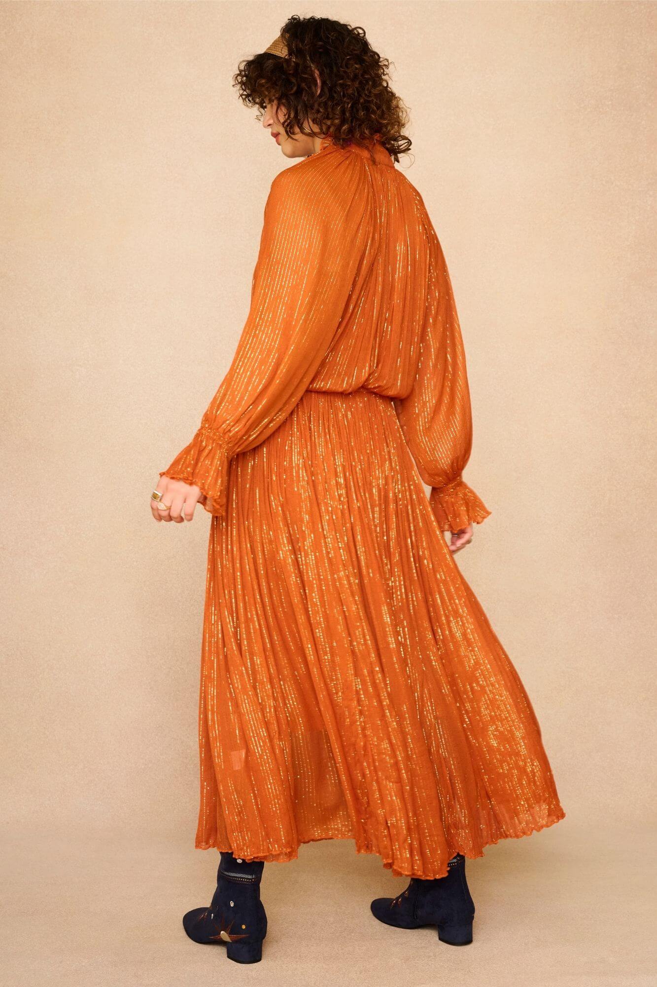 Phoenix Lurex Midi Dress – Orange