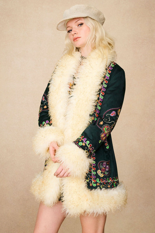 Breaking Hearts Embroidered Penny Lane Coat – Green