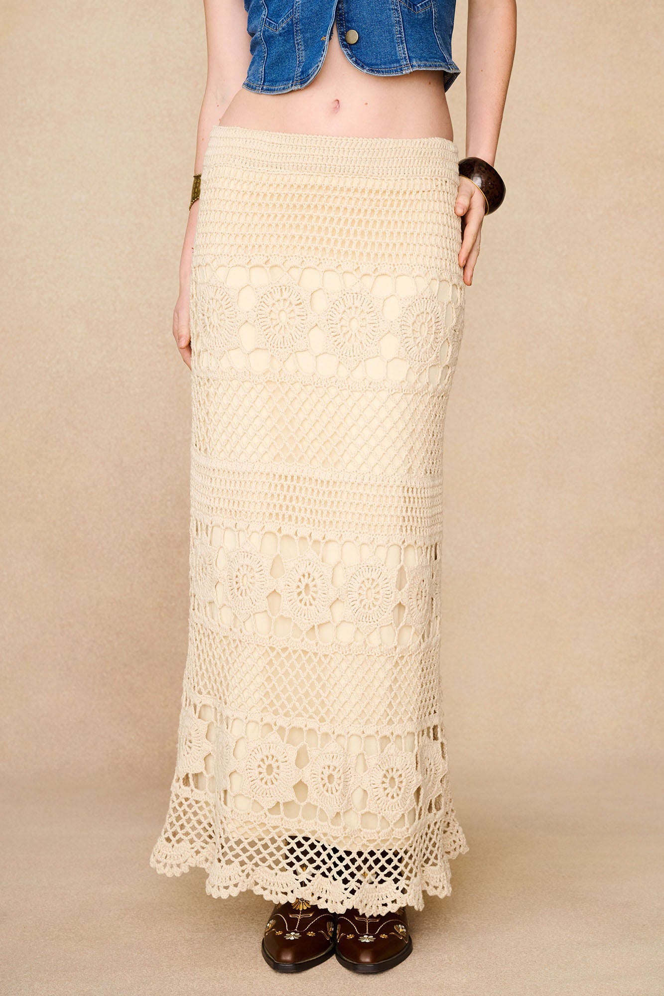 Solstice Crochet Maxi Skirt – Cream