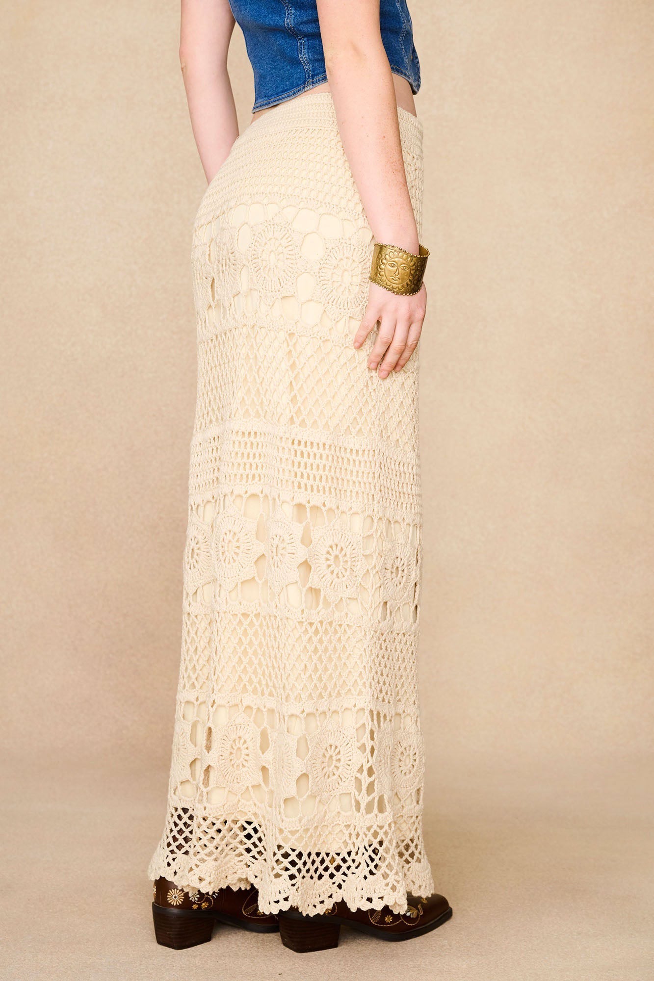 Solstice Crochet Maxi Skirt – Cream