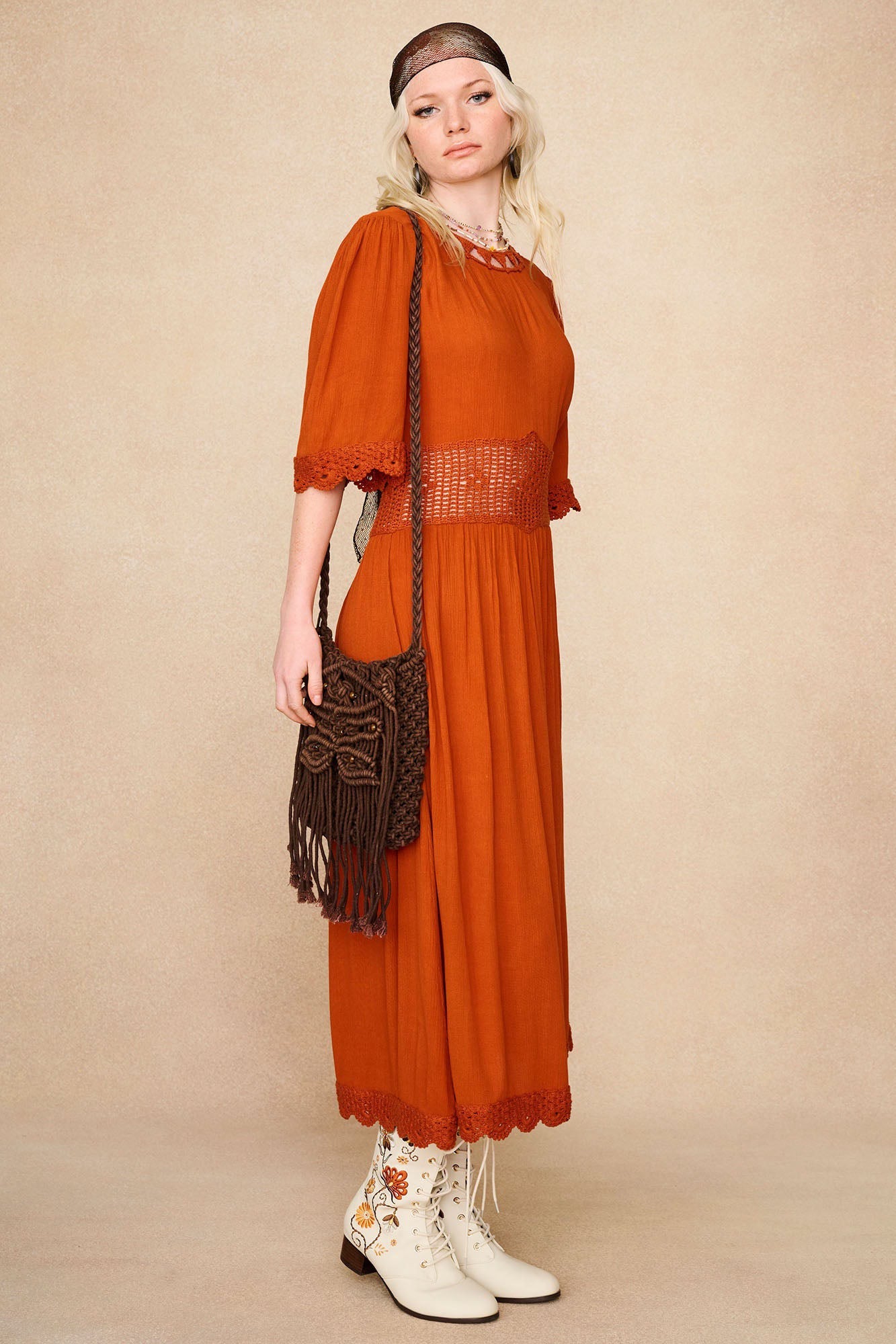 Sunspell Crochet Trim Midi Dress – Orange