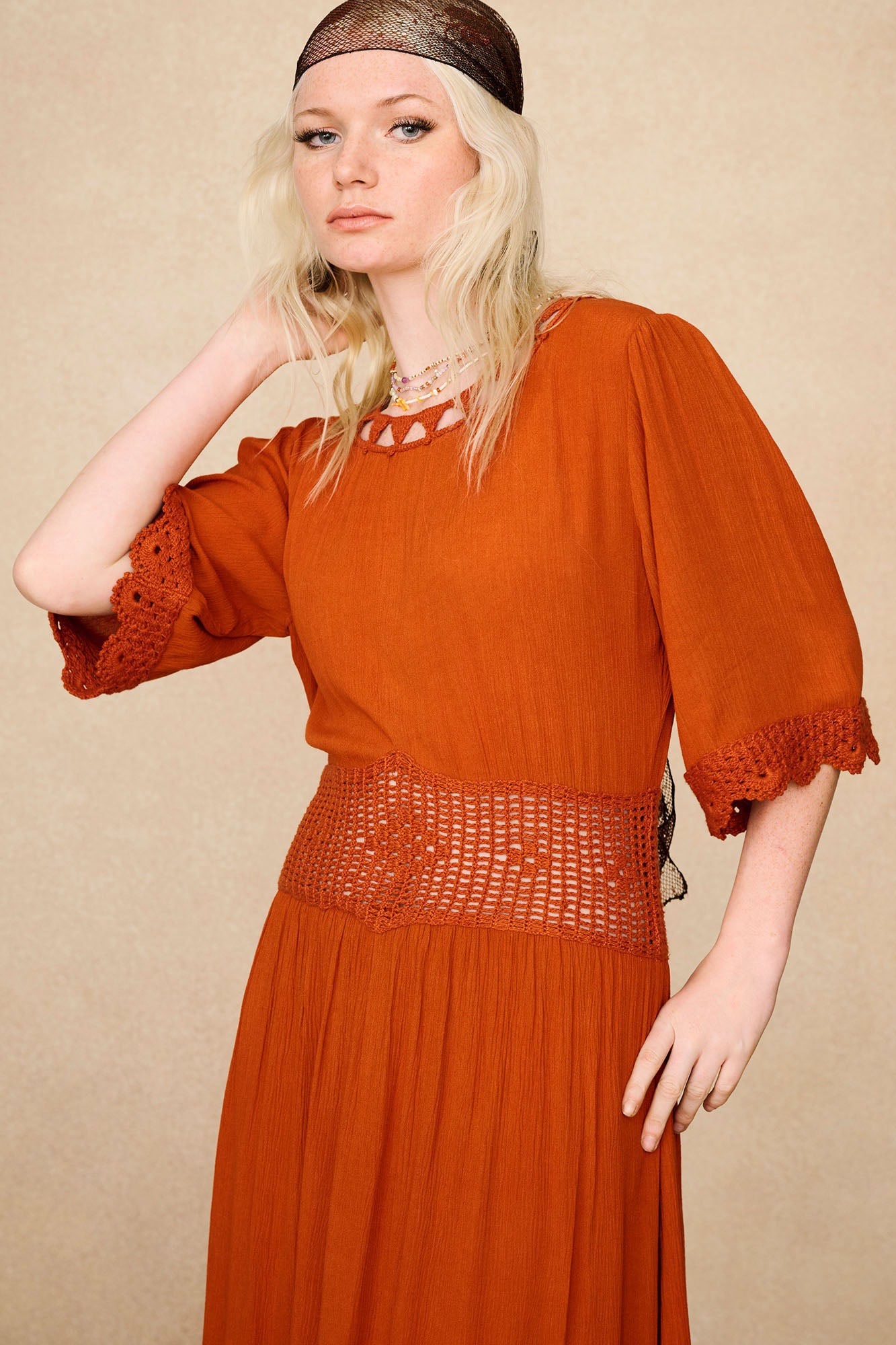 Sunspell Crochet Trim Midi Dress – Orange