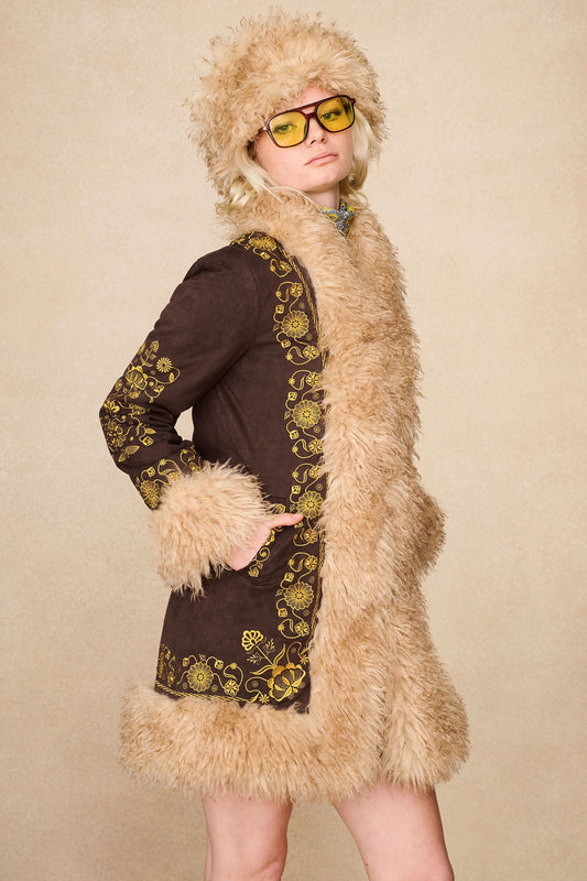 Breaking Hearts Embroidered Penny Lane Coat – Brown