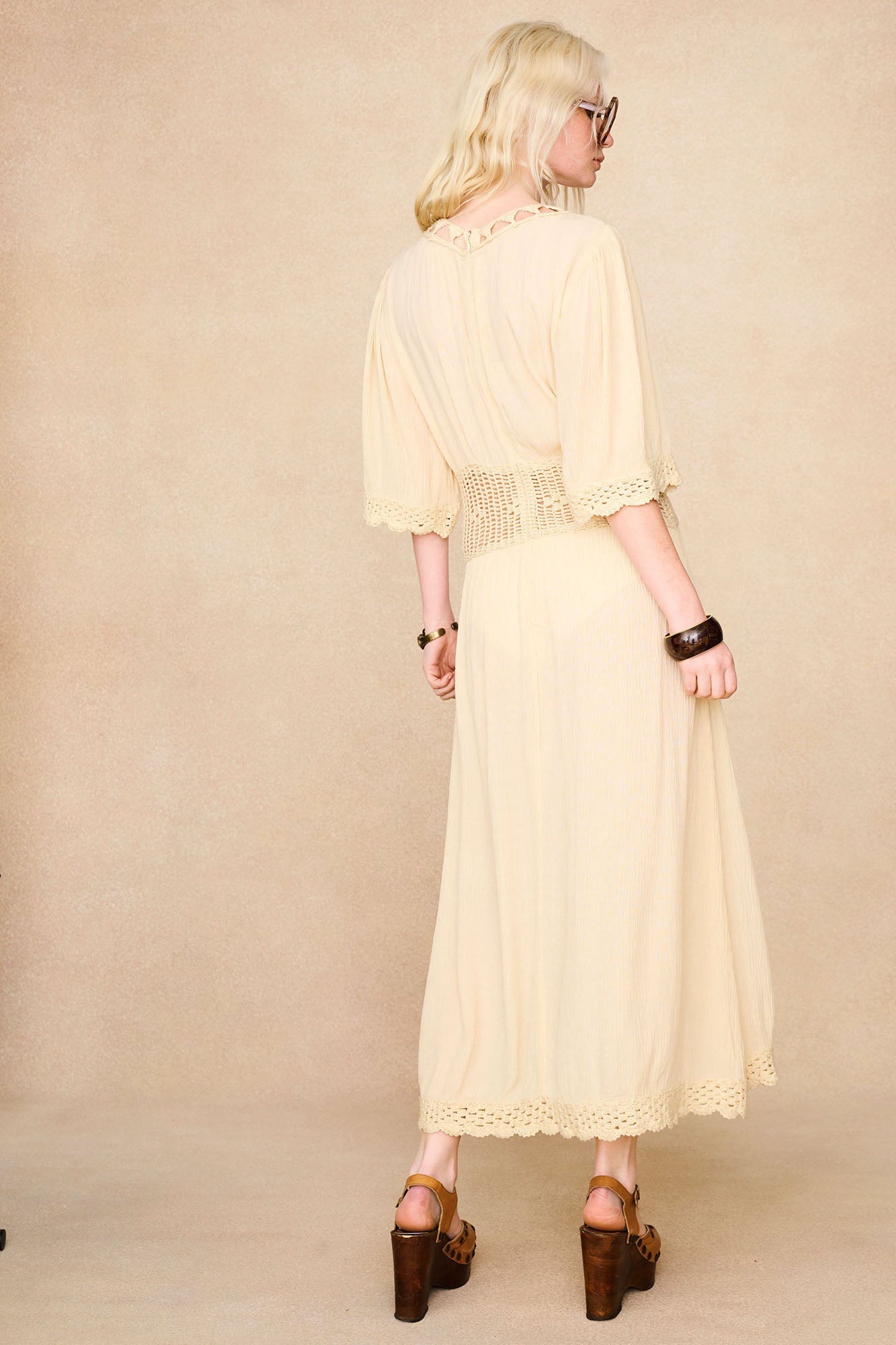 Sunspell Crochet Trim Midi Dress – Cream