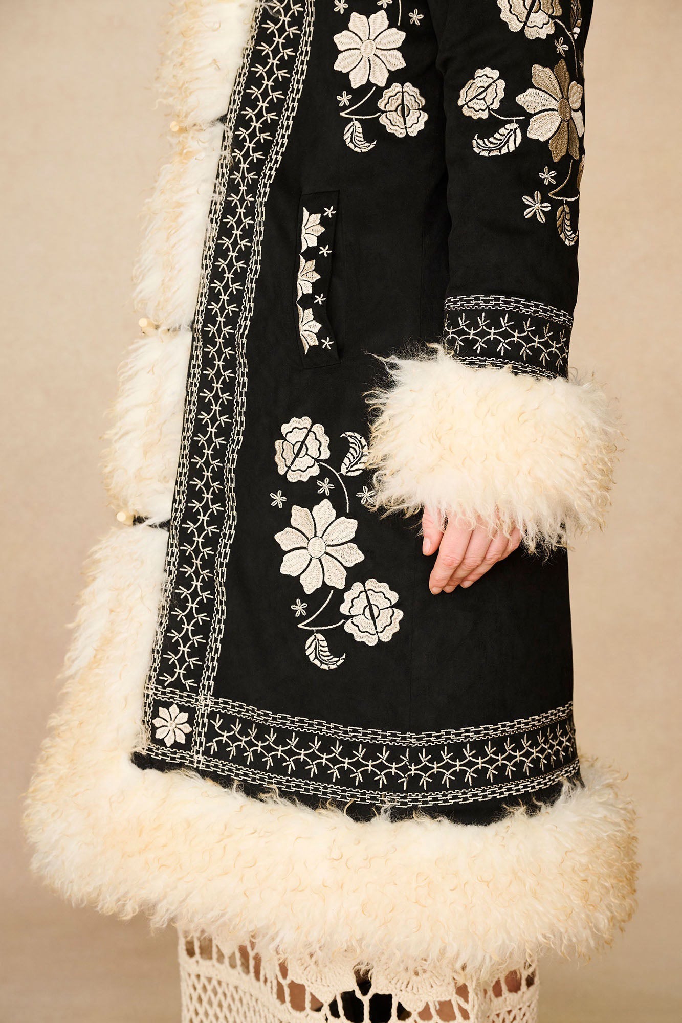 Breaking Hearts Embroidered Long Penny Lane Coat – Black