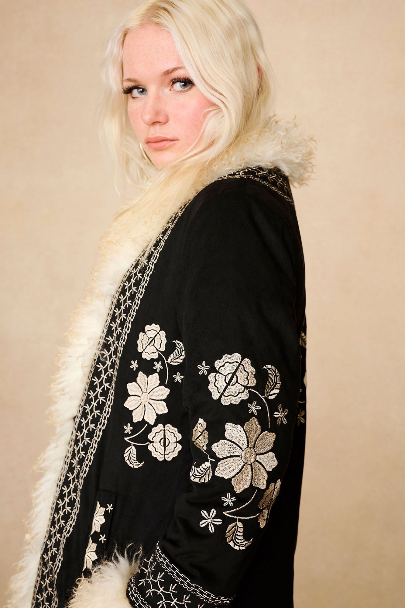 Breaking Hearts Embroidered Long Penny Lane Coat – Black
