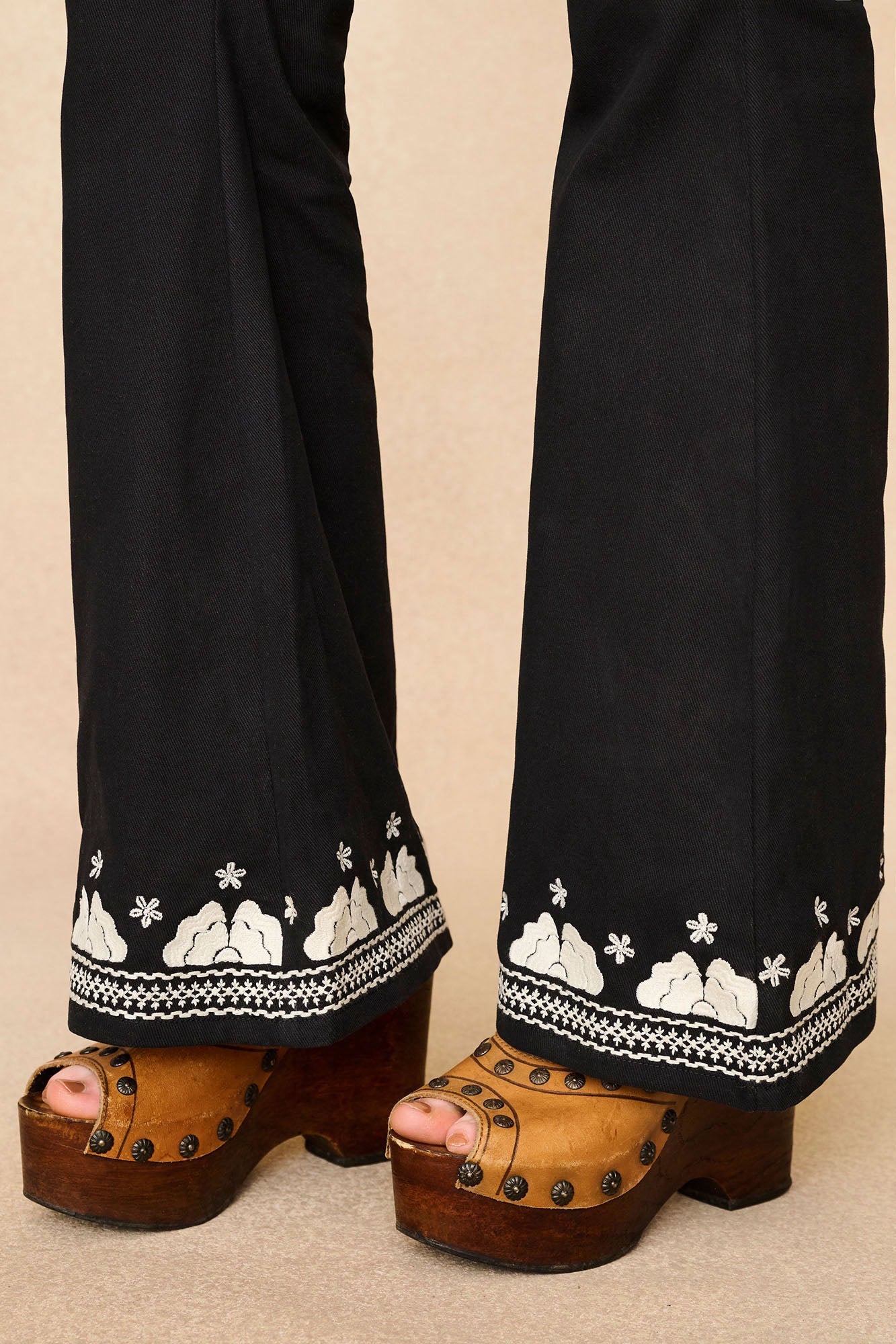 Shadow Bloom Embroidered Flared Trousers – Black