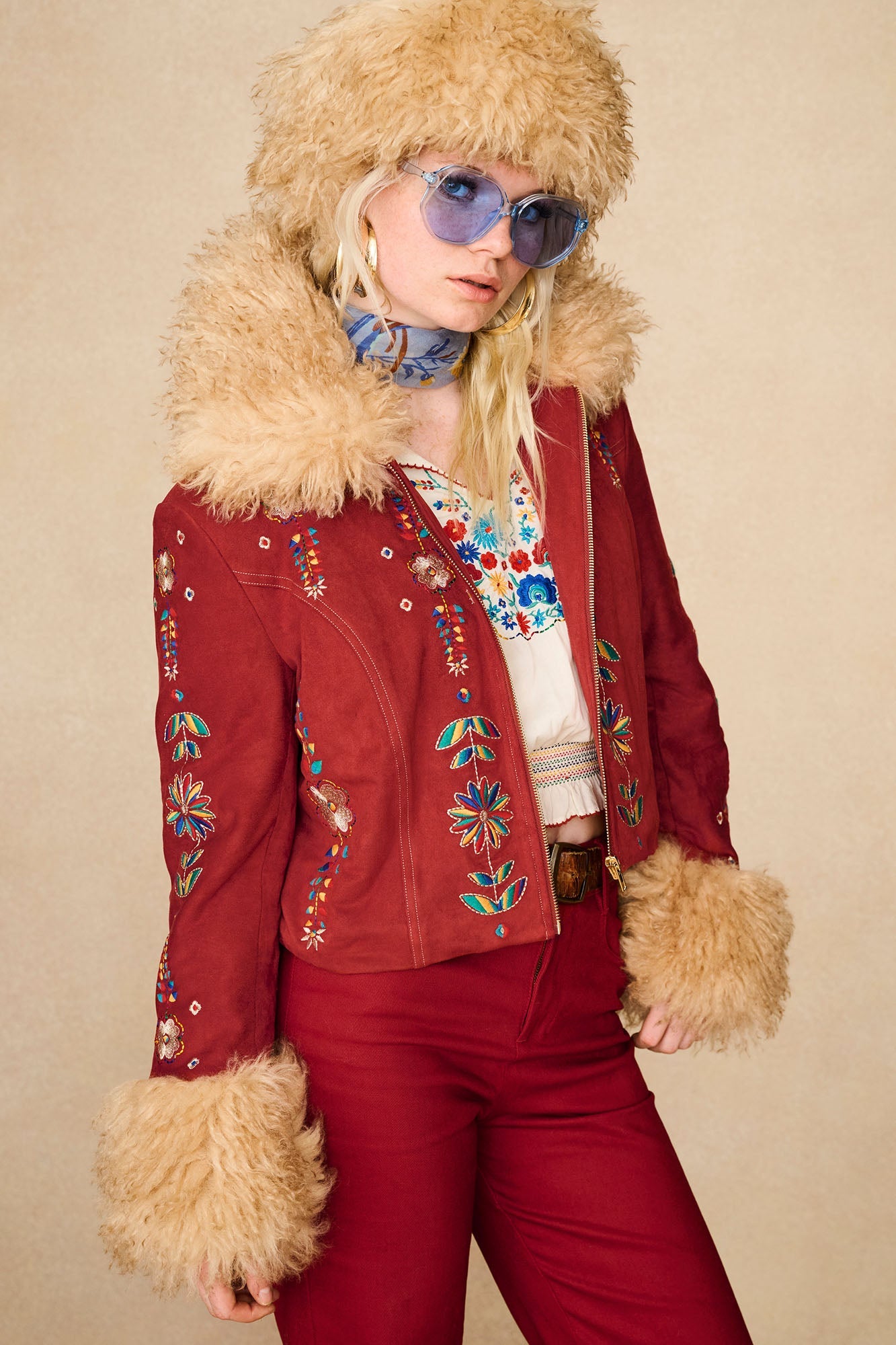 Scarlet Spell Embroidered Penny Lane Coat – Red