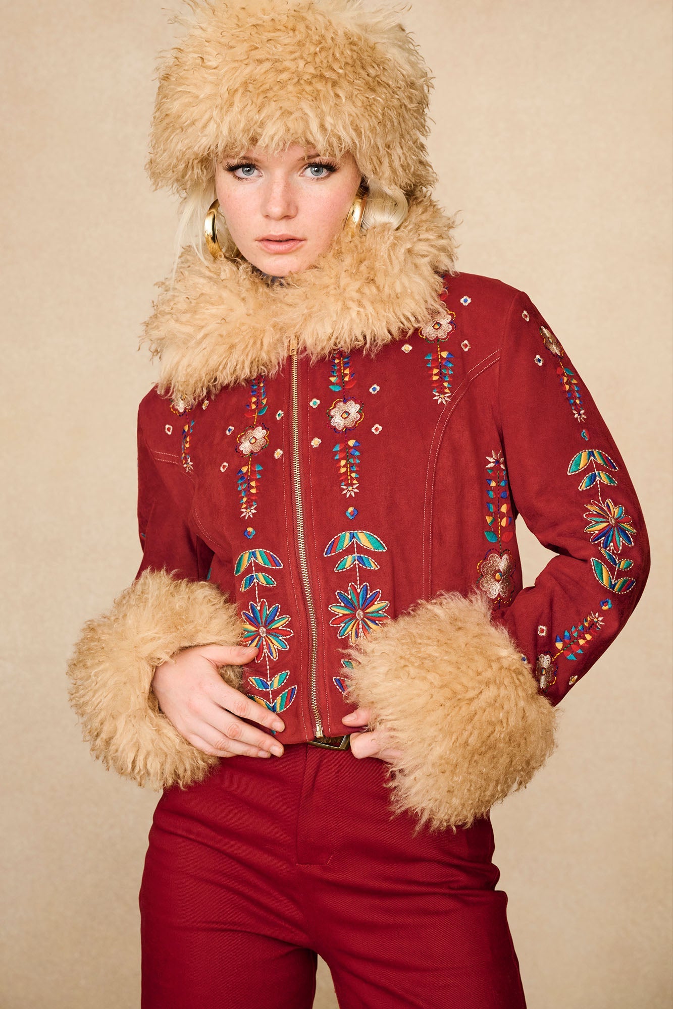 Scarlet Spell Embroidered Penny Lane Coat – Red