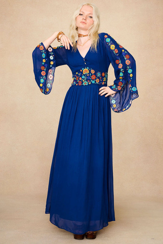 Odessa Blue Embroidered Maxi Dress – Floral