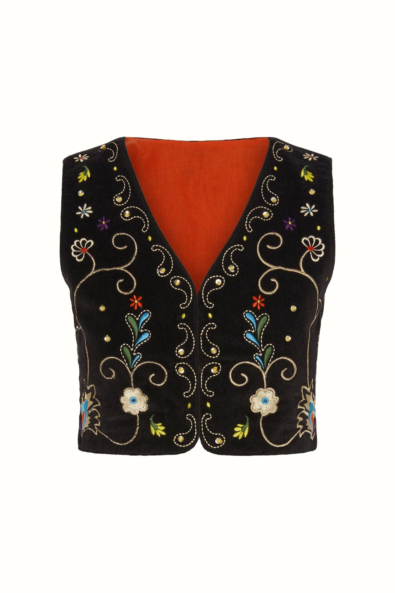 Aria Velvet Embroidered Vest – Black