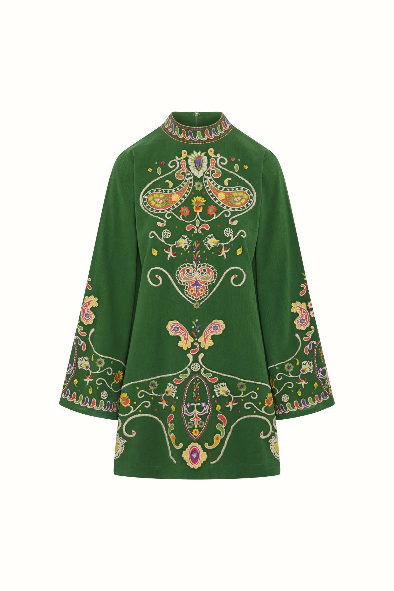 Willow Folk Embroidered Mini Dress – Green