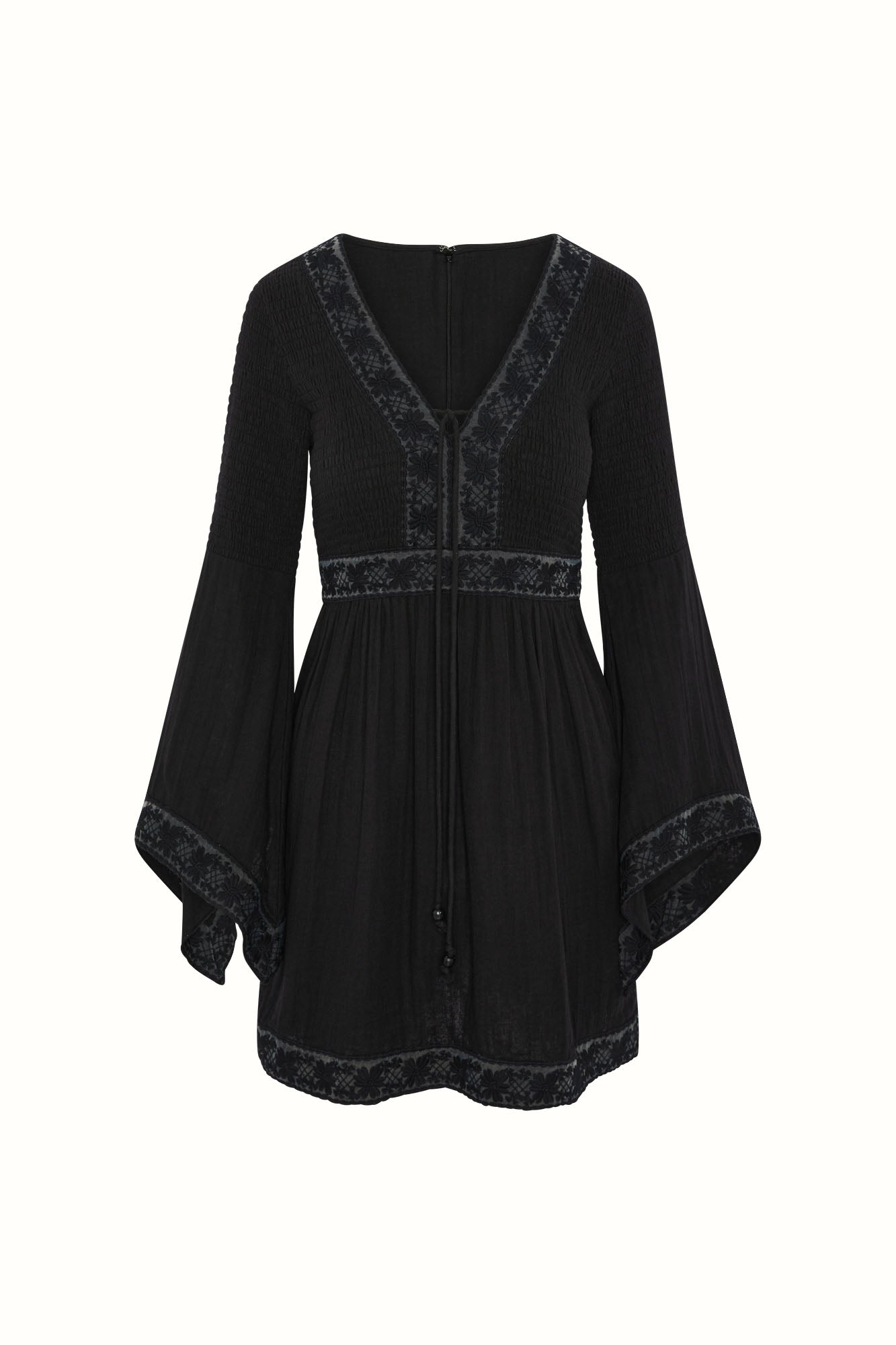 Reverie Lace Trim Mini Dress – Black