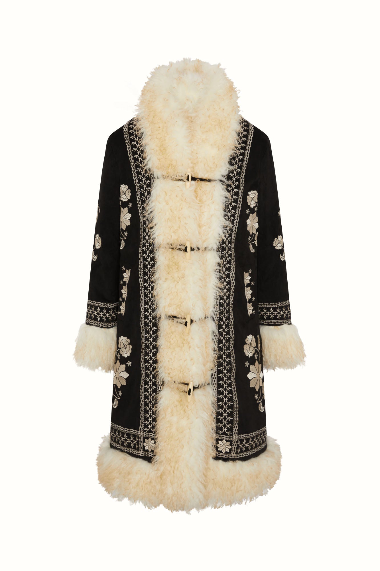 Breaking Hearts Embroidered Long Penny Lane Coat – Black