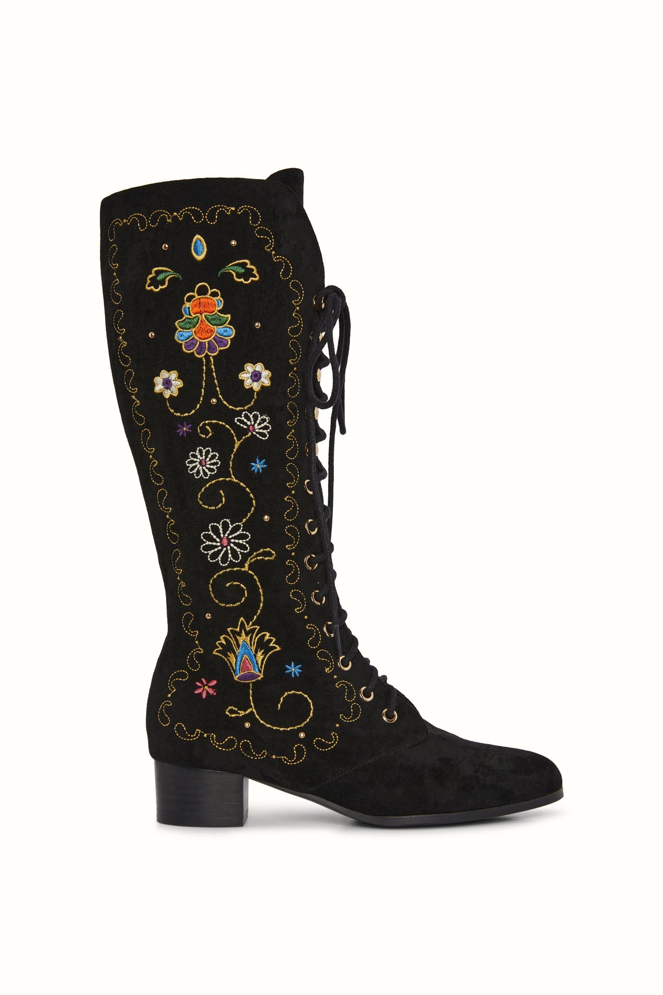 Aria Embroidered Boots – Black