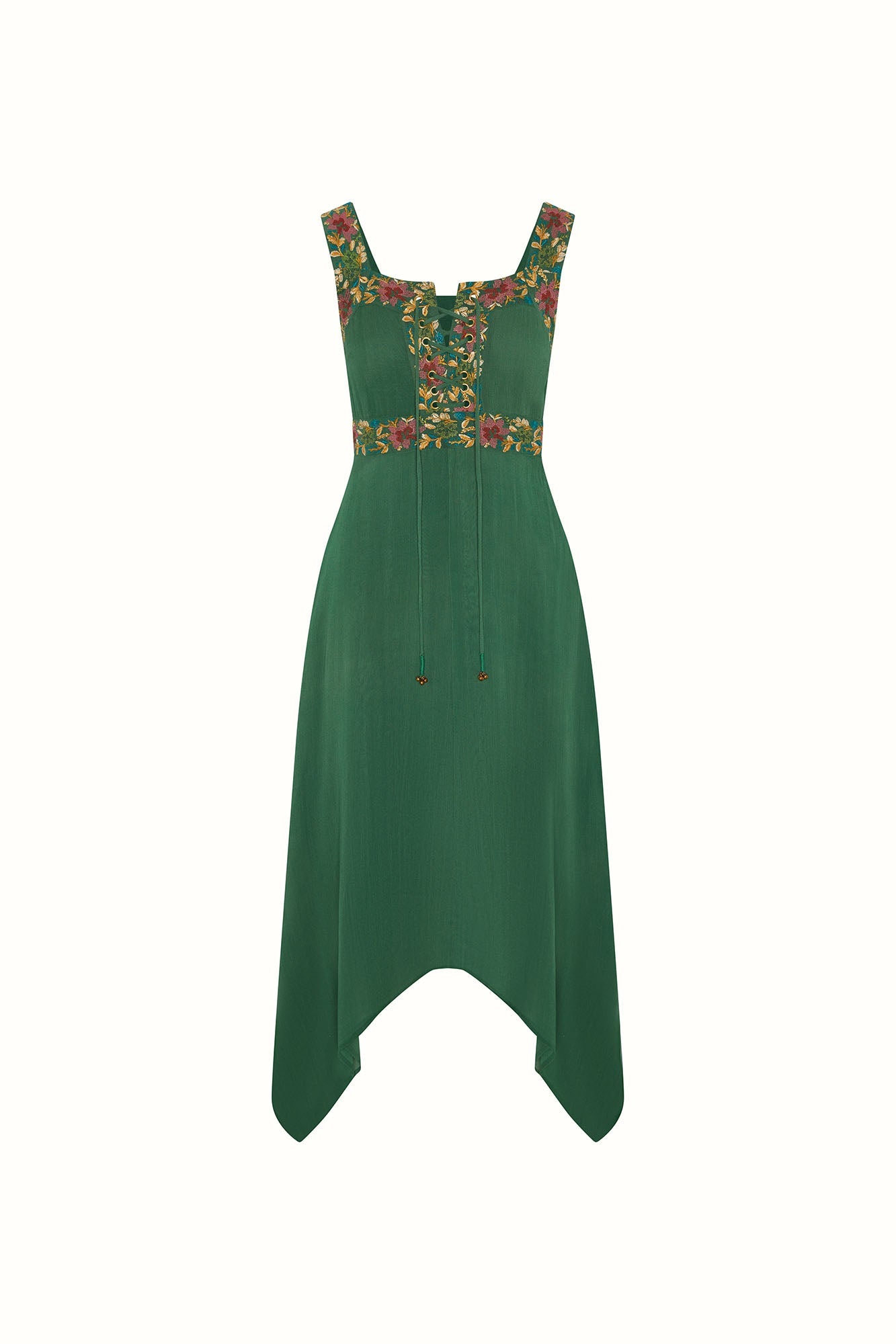 Forest Belle Green Trim Midi Dress – Floral