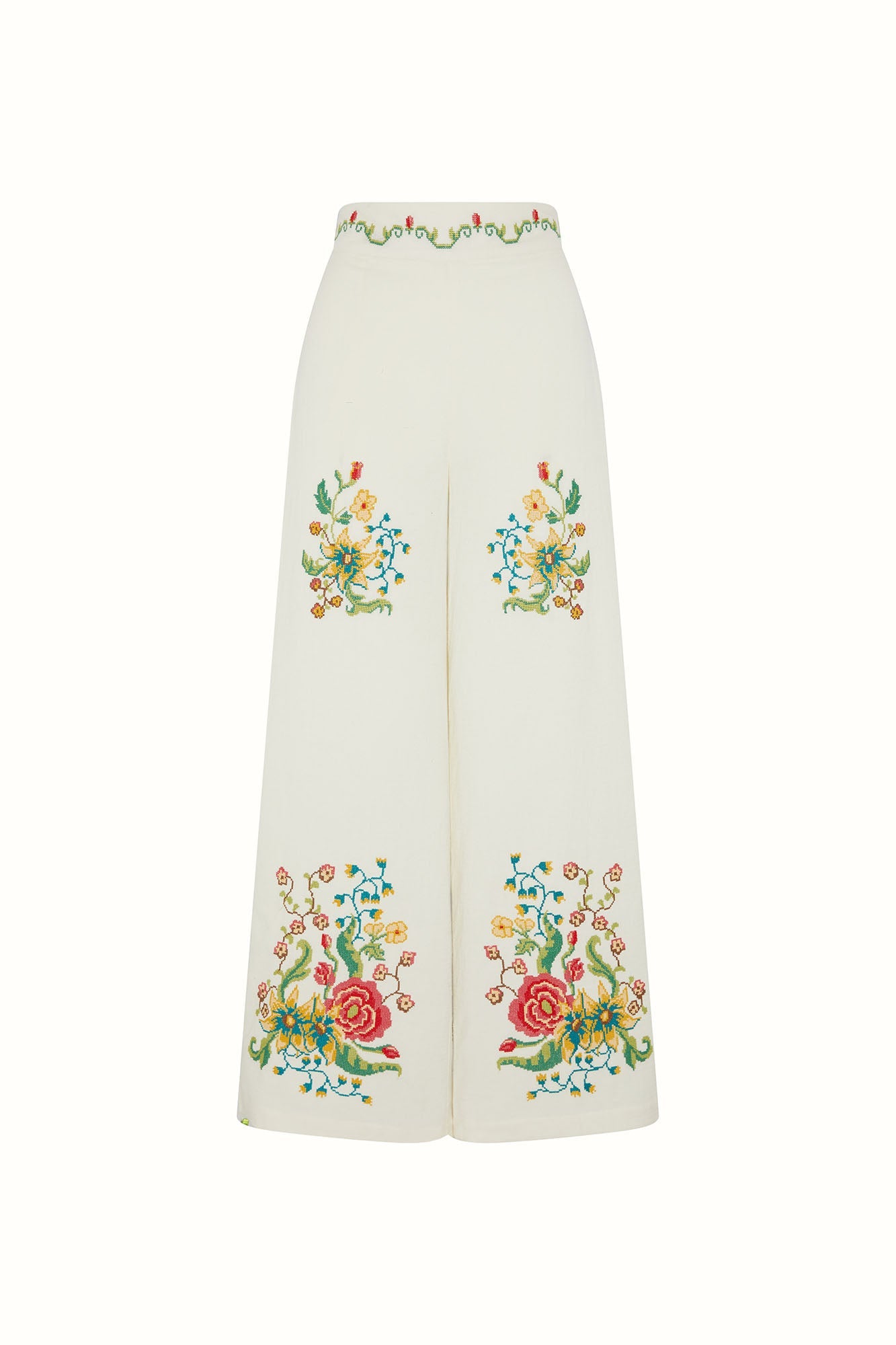 High Meadow Cross Stitch Trousers – Cream