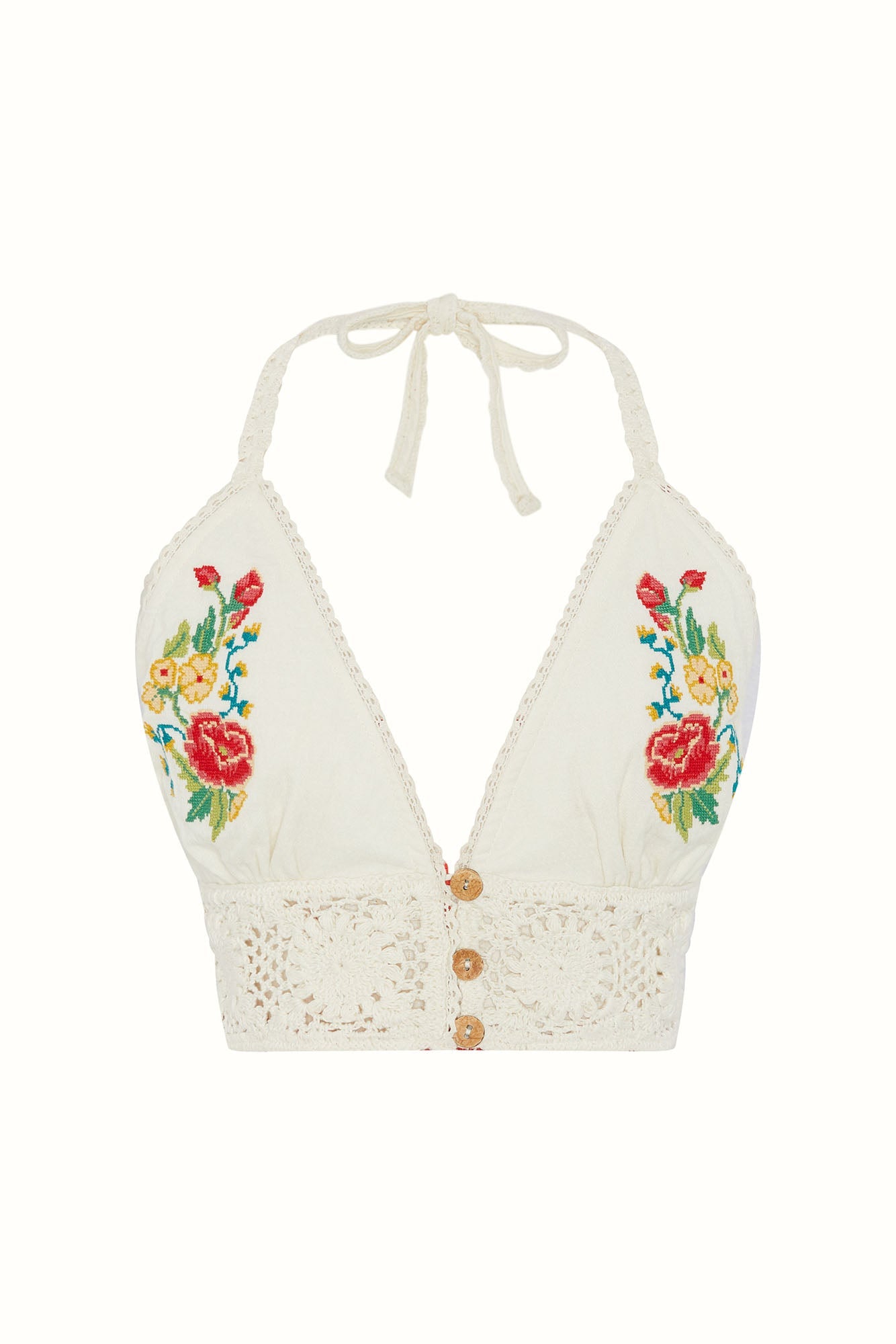 High Meadow Cross Stitch Halterneck Top – Cream