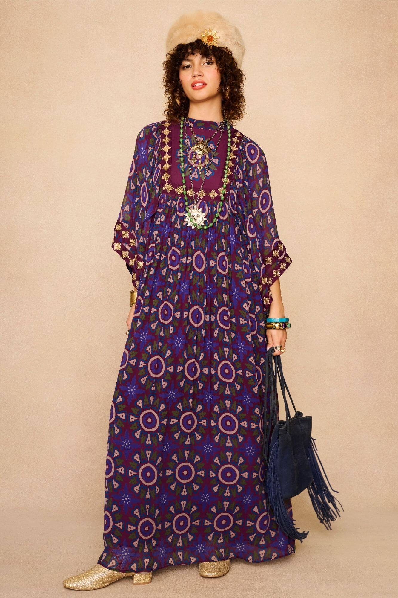 Amethyst Medallion High Neck Maxi Dress – Purple