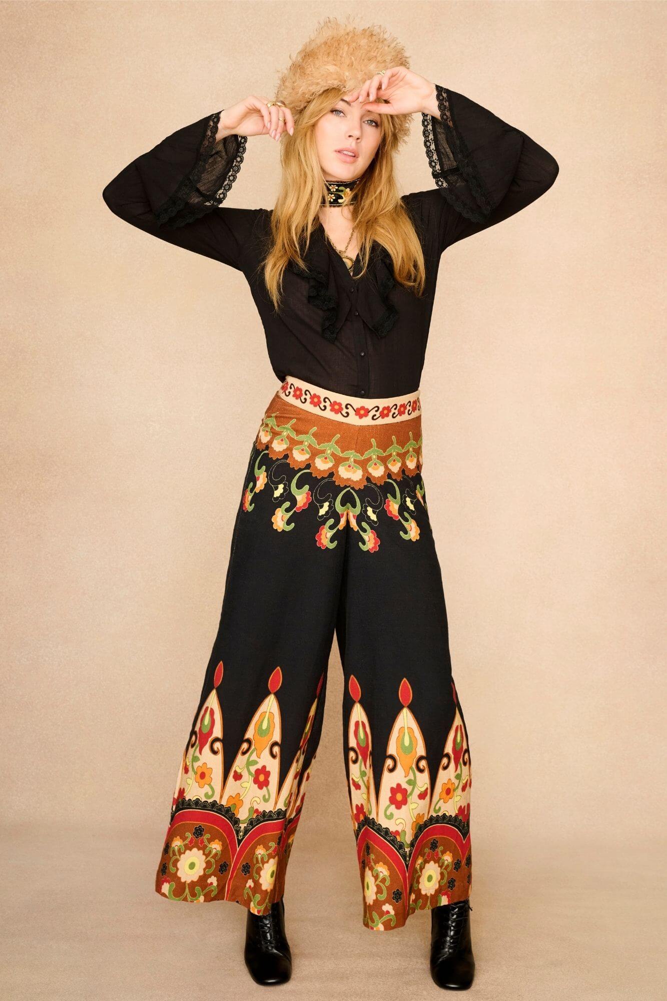 Aurelia Golden Ember Wide Leg Trousers – Black