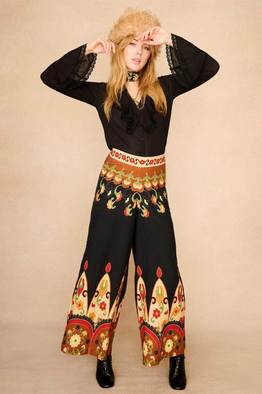 Aurelia Golden Ember Wide Leg Trousers – Black