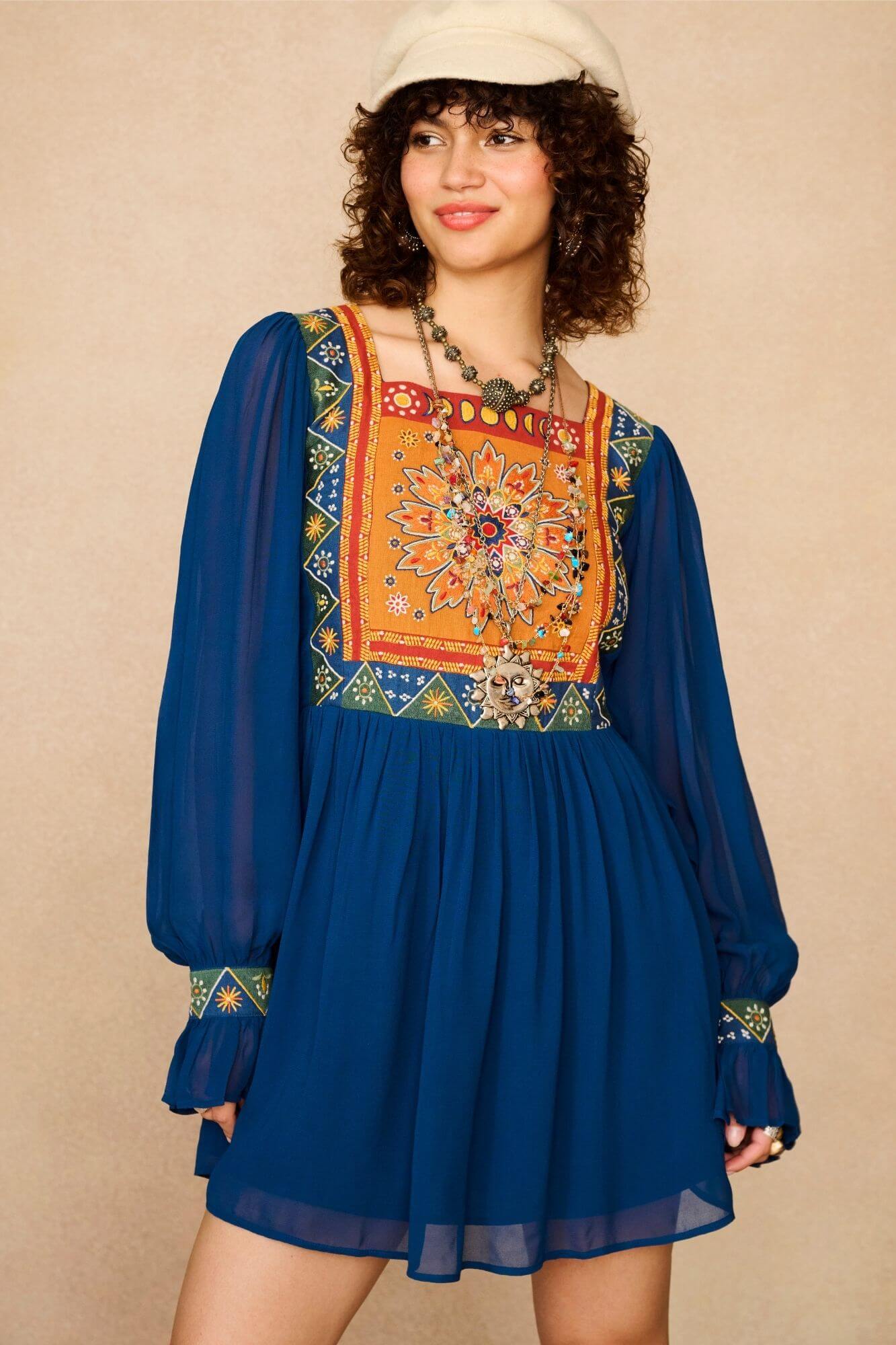 Aurora Sheer Embroidered Mini Dress – Blue