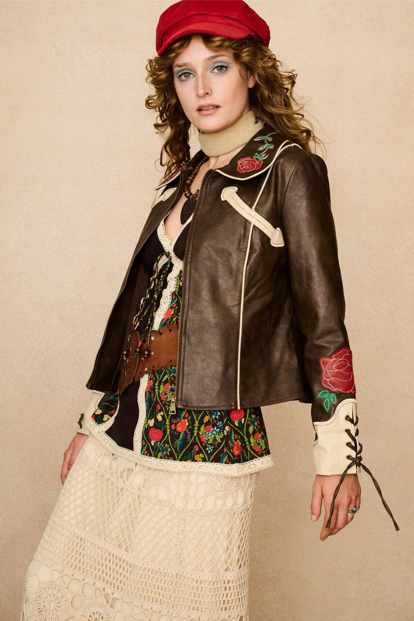 Autumn Bloom Brown Faux Leather Jacket – Floral