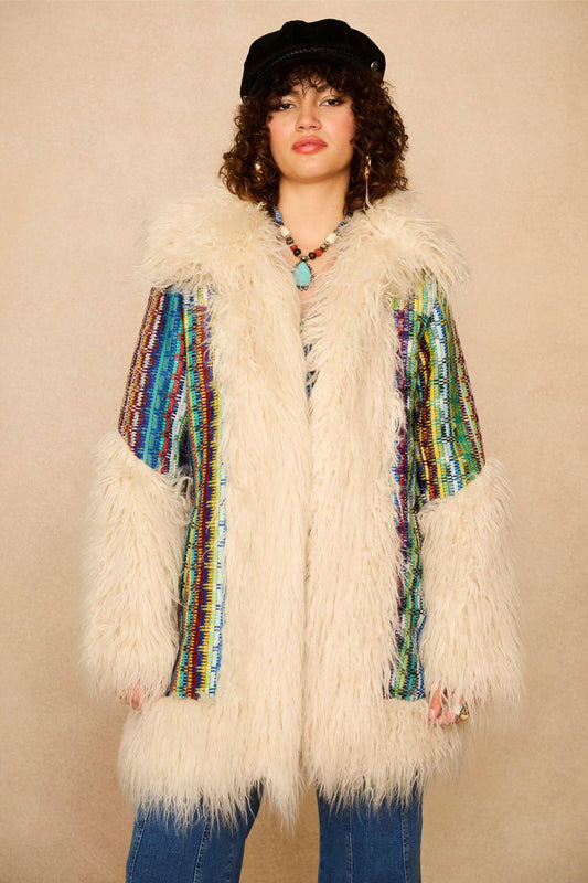 Dreamweaver Technicolor Faux Fur Trimmed Coat