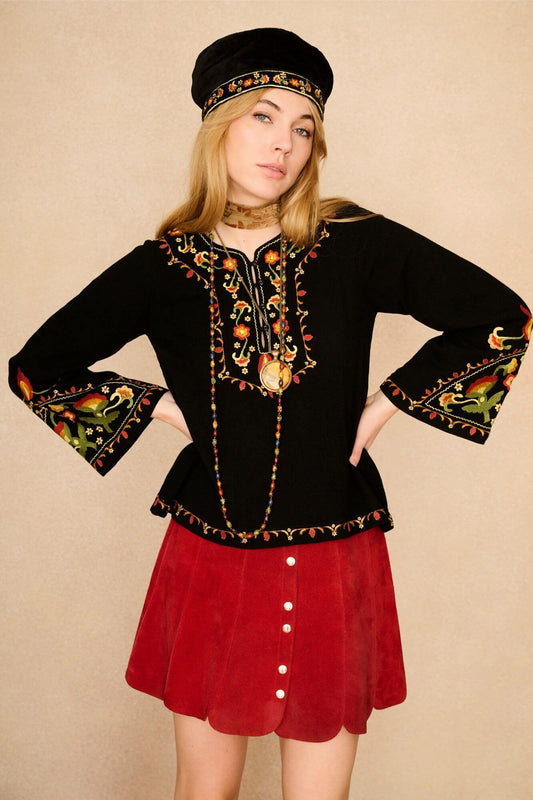 Electric Love Black Embroidered Top – Floral