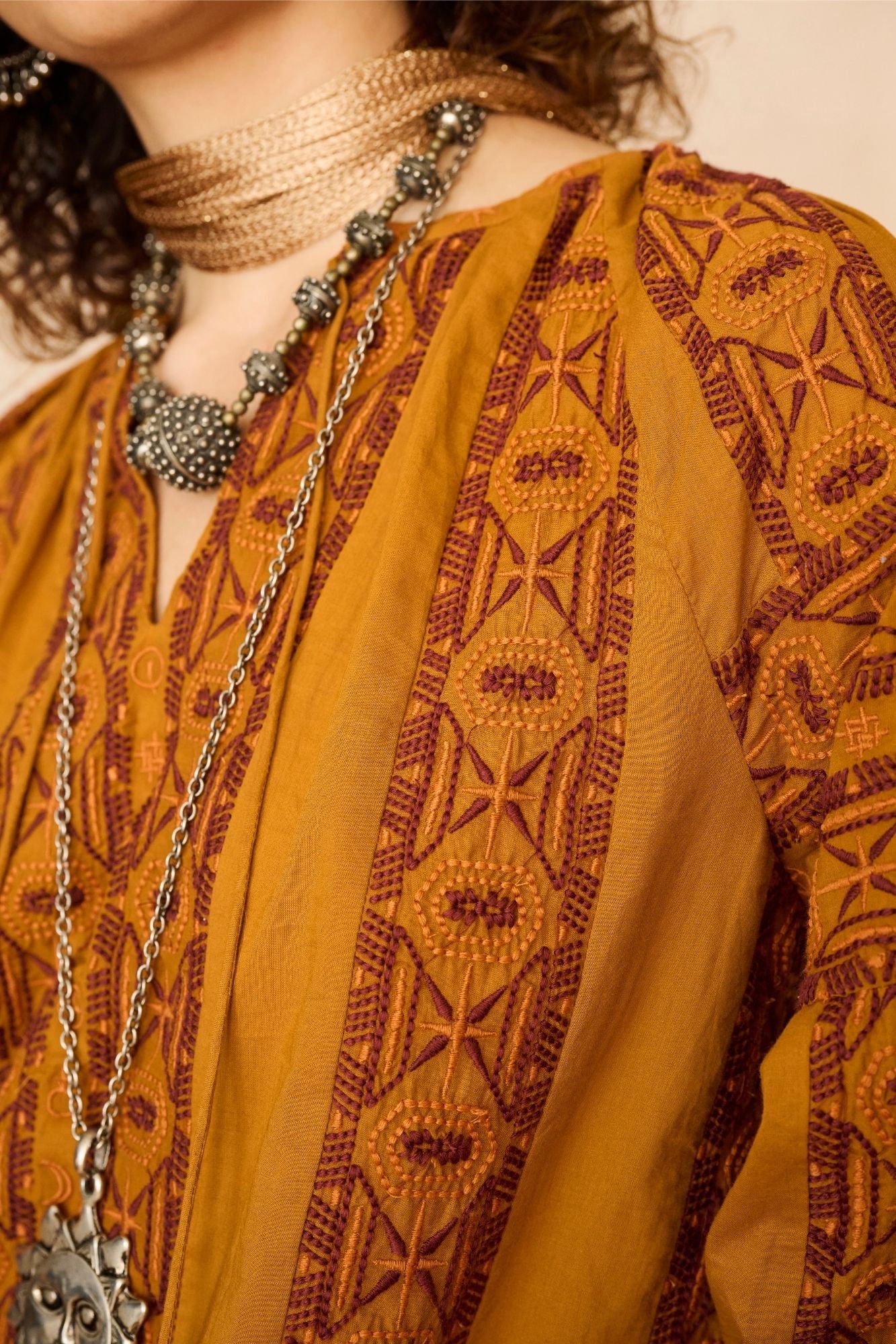 Equinox Golden Panelled Embroidered Blouse