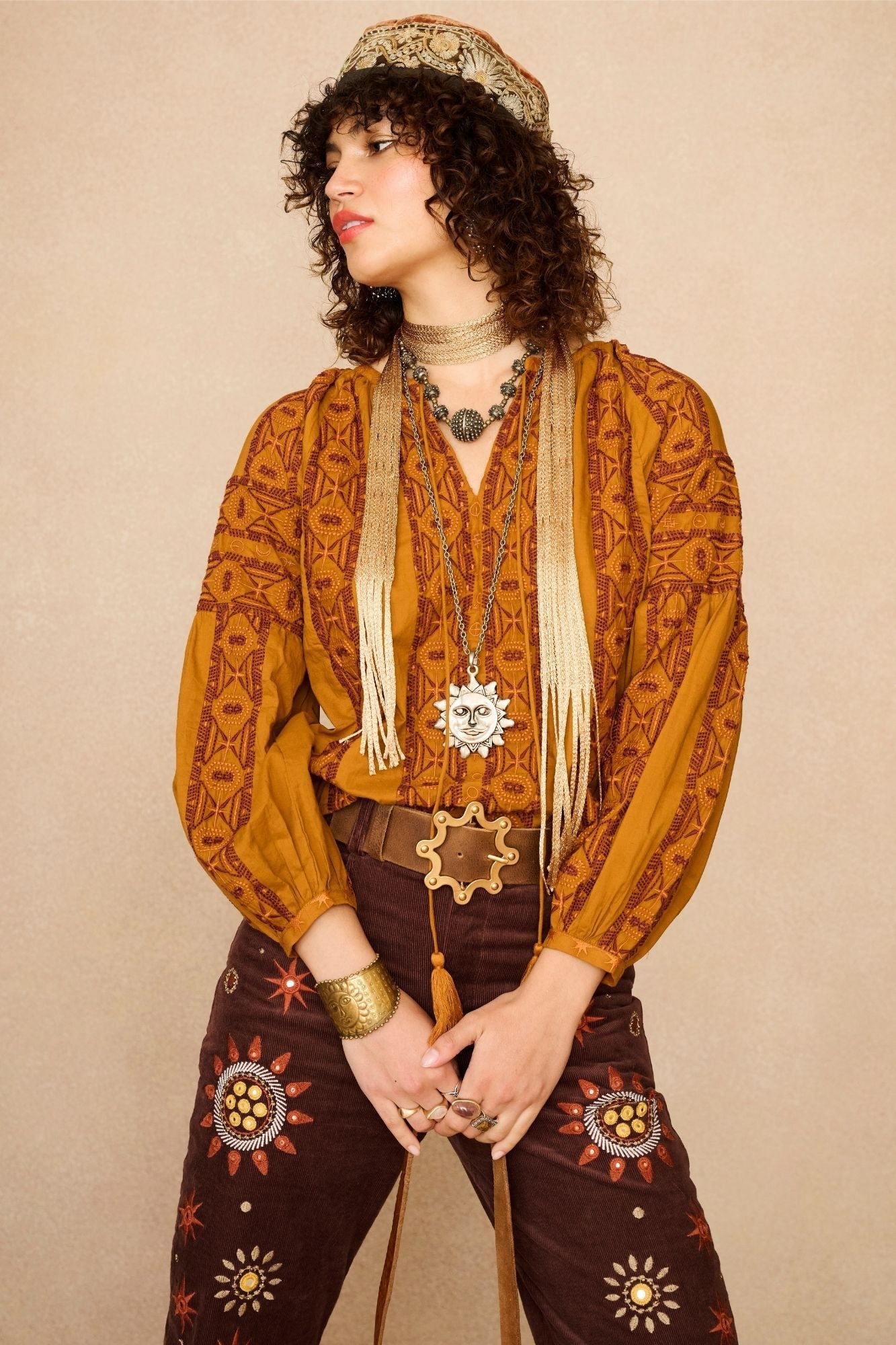 Equinox Golden Panelled Embroidered Blouse