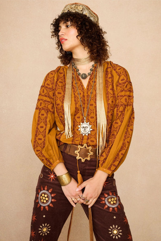 Equinox Golden Panelled Embroidered Blouse