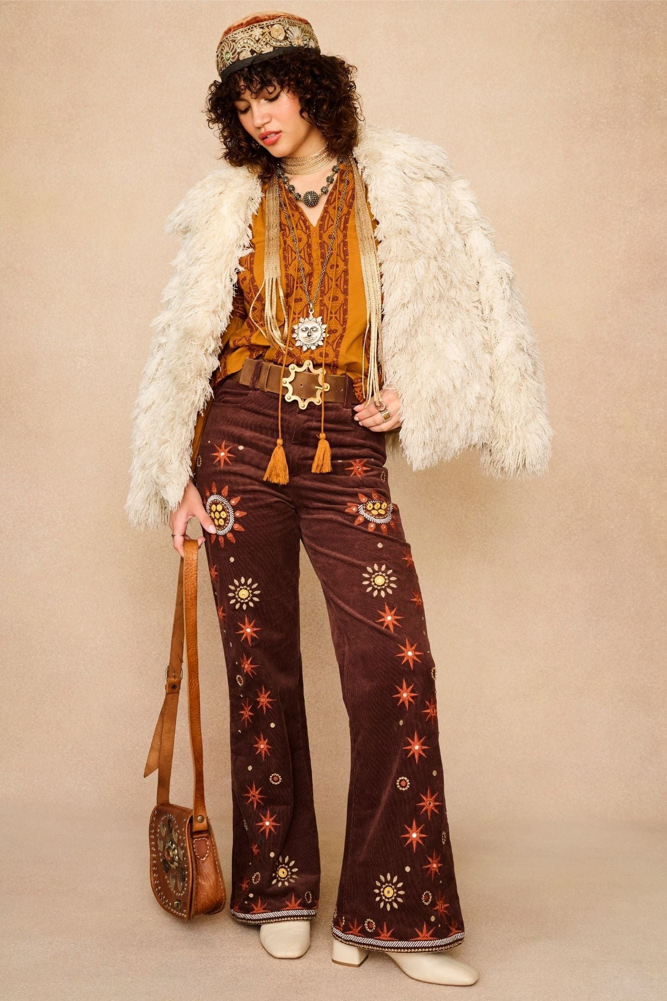 Equinox Golden Panelled Embroidered Blouse