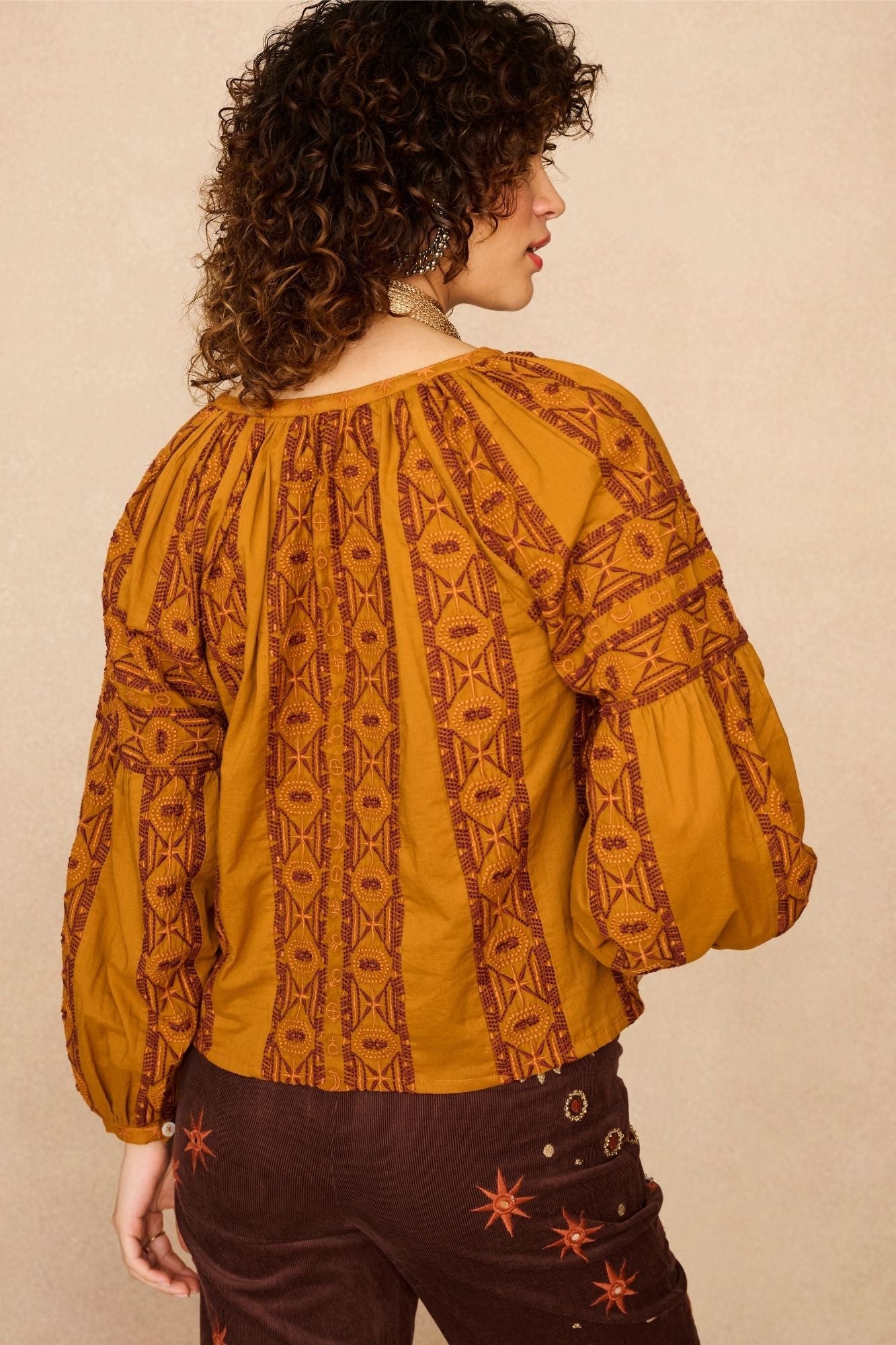 Equinox Golden Panelled Embroidered Blouse