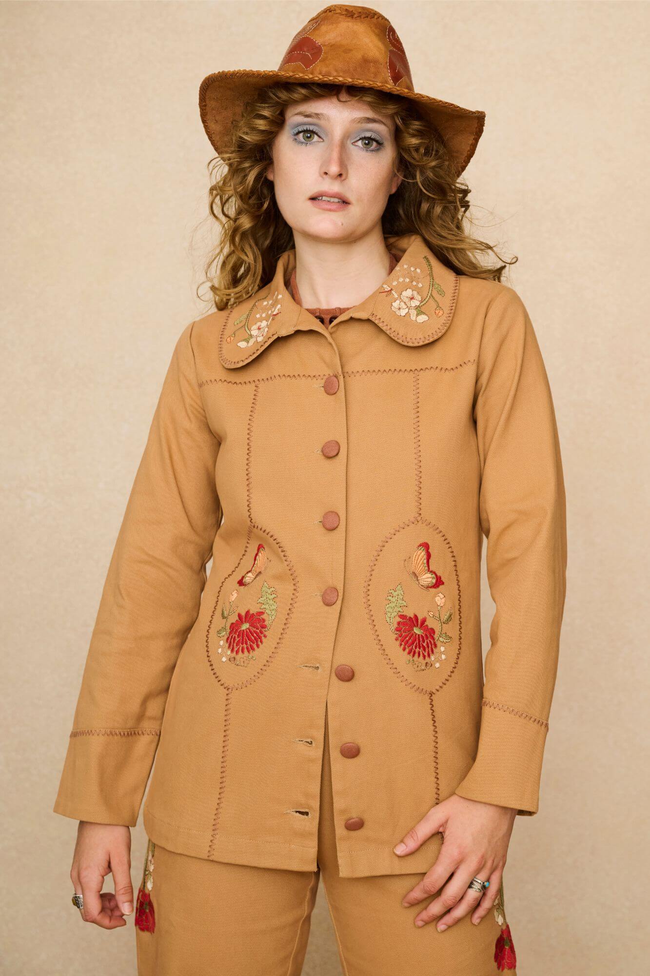 Folklore Whipstitch Embroidered Jacket – Brown