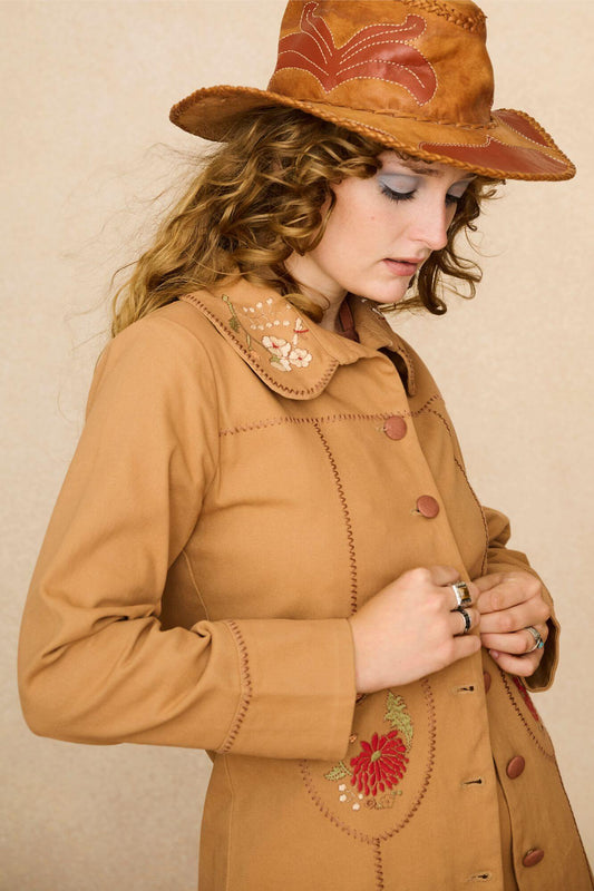 Folklore Whipstitch Embroidered Jacket – Brown
