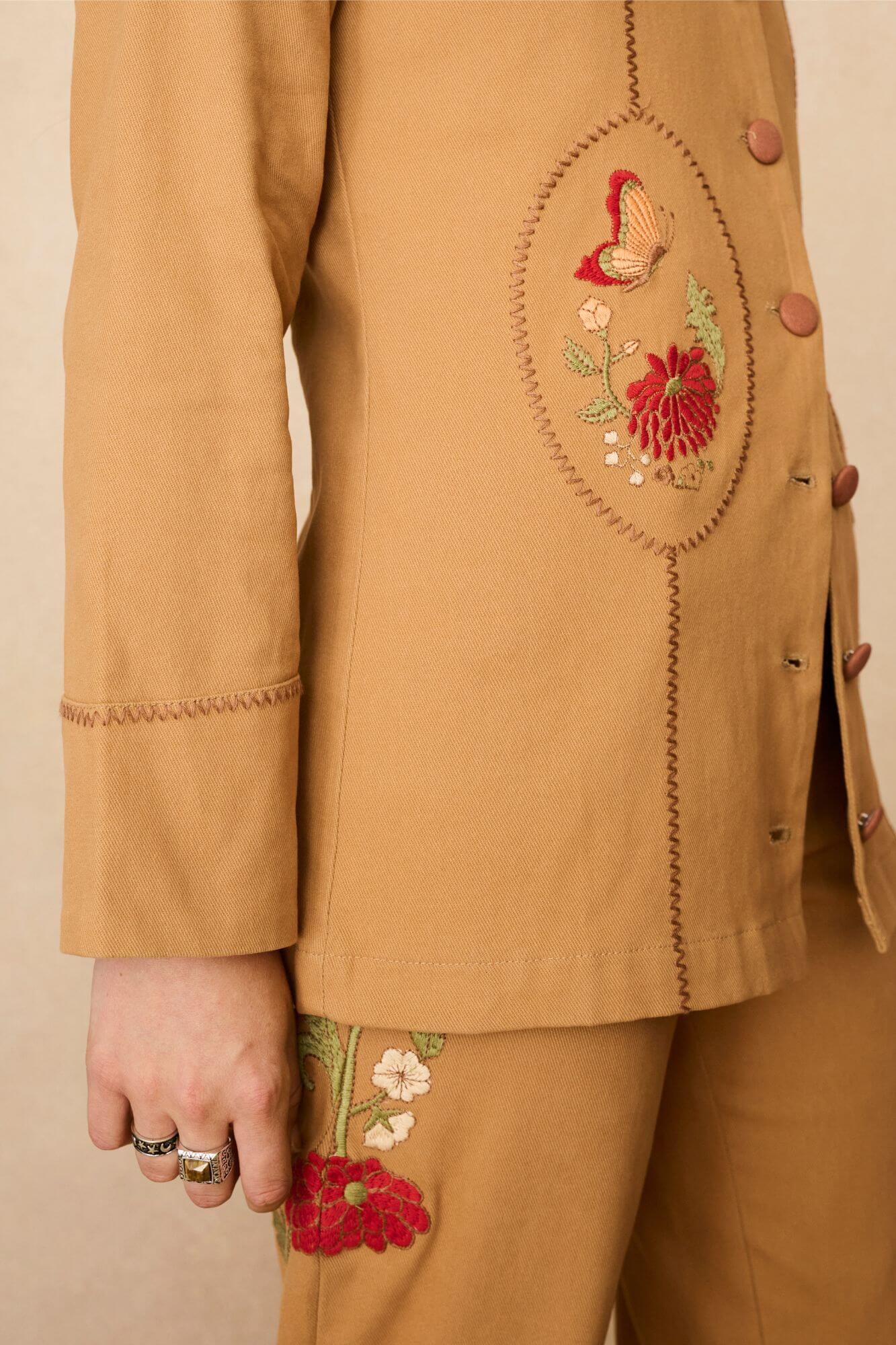 Folklore Whipstitch Embroidered Jacket – Brown