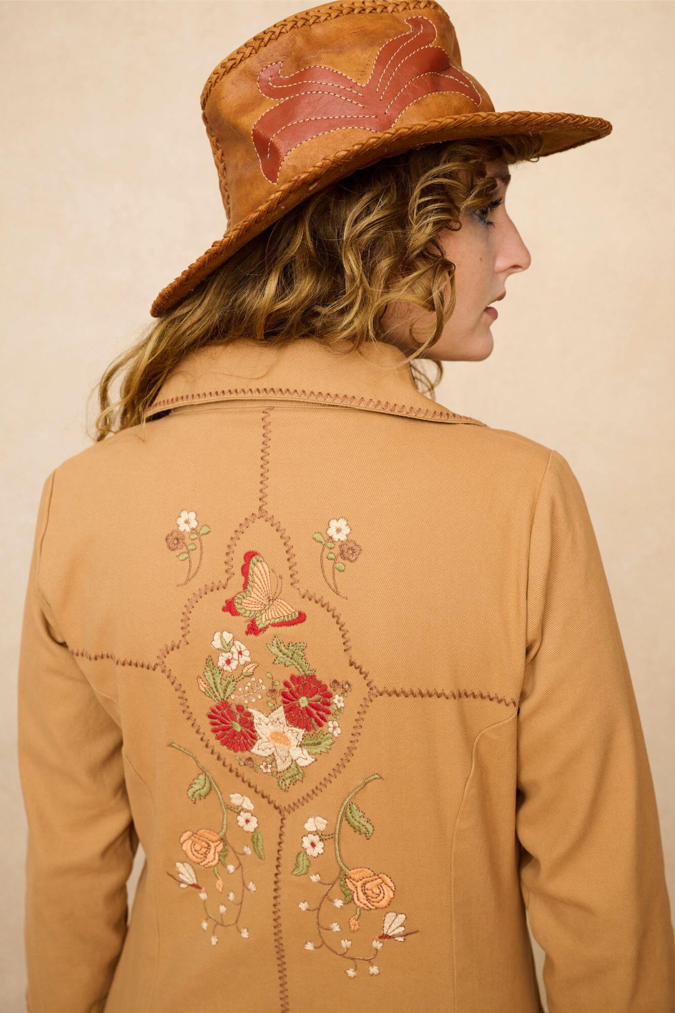Folklore Whipstitch Embroidered Jacket – Brown