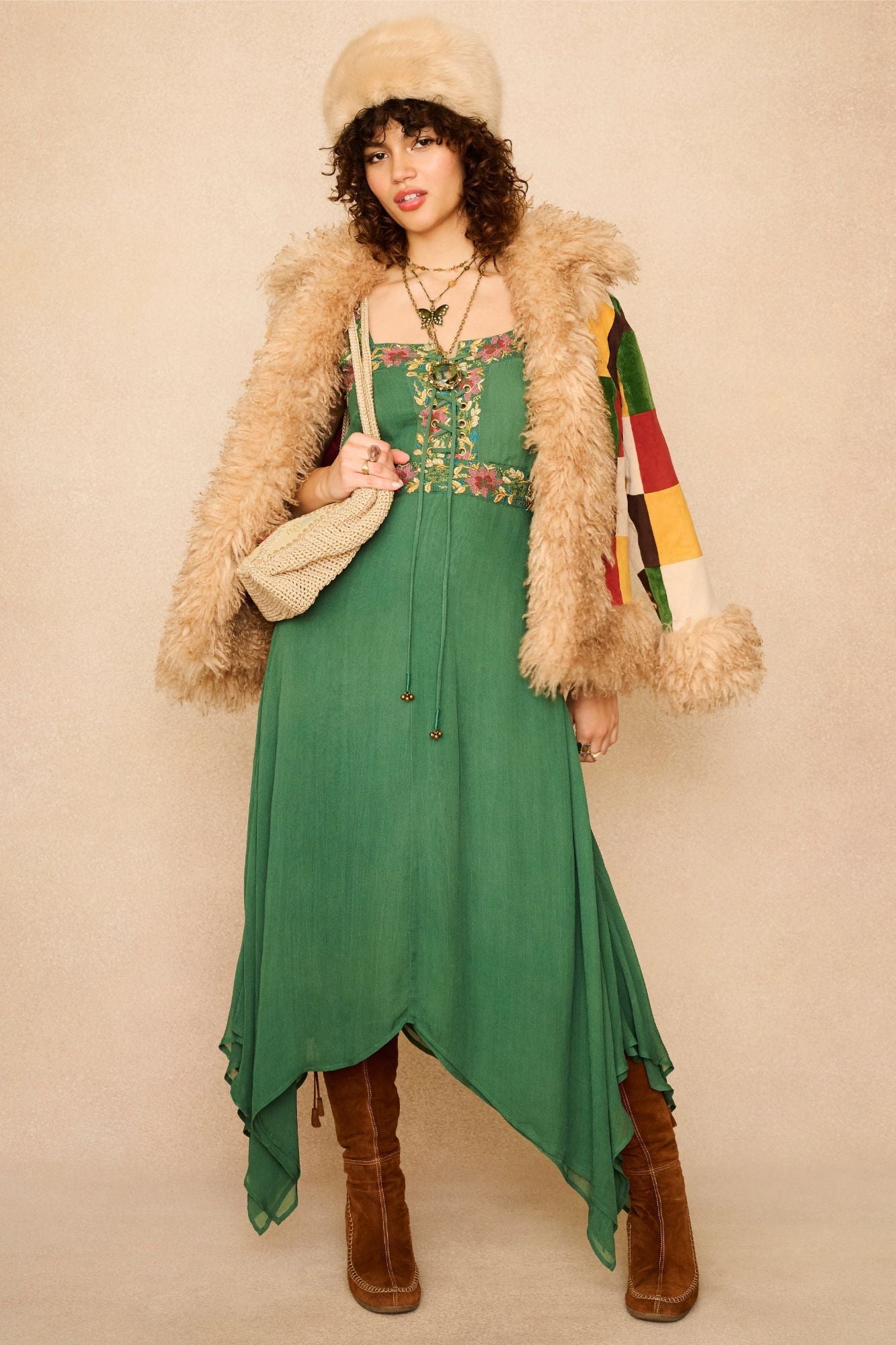 Forest Belle Green Trim Midi Dress – Floral