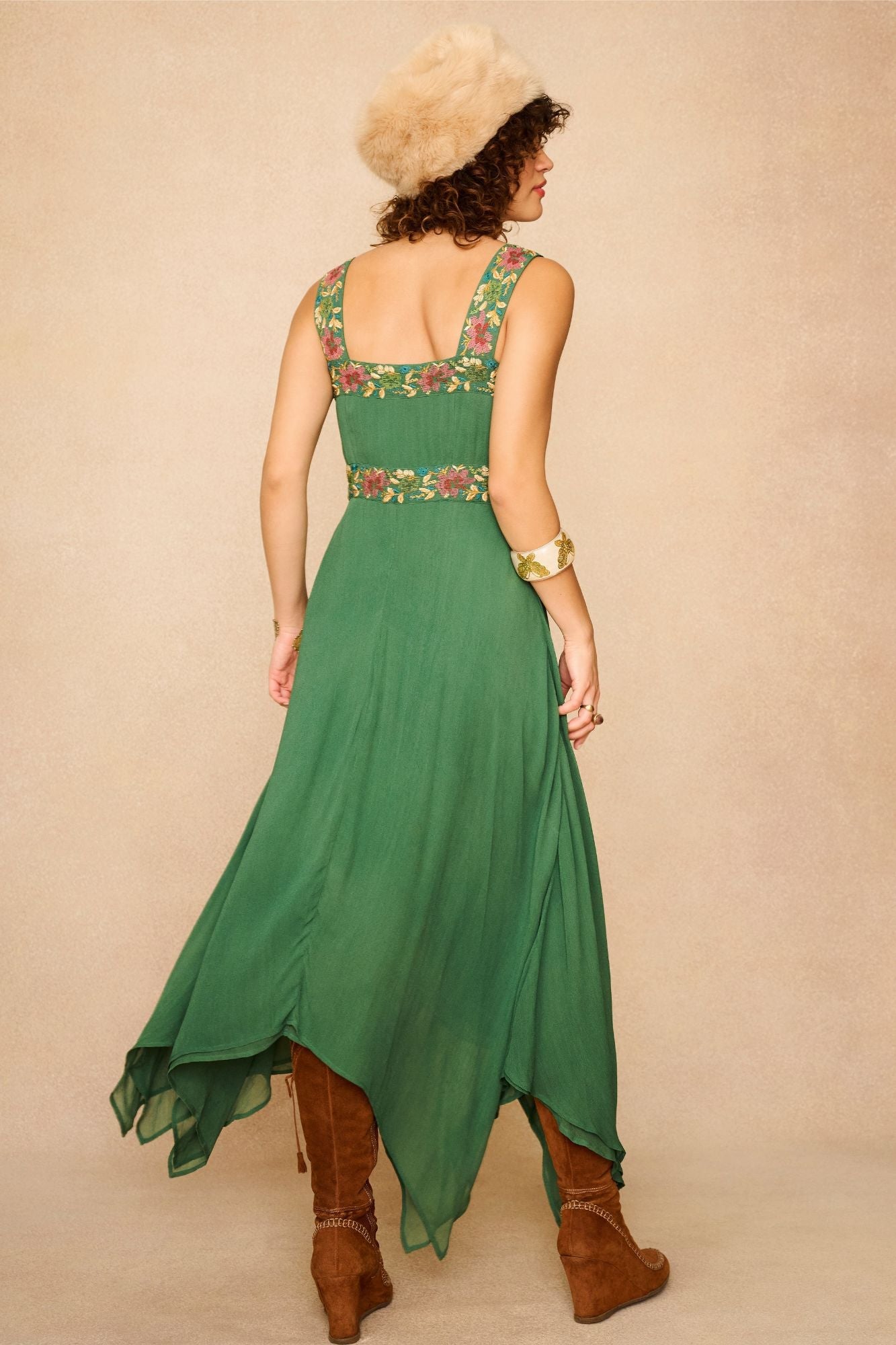Forest Belle Green Trim Midi Dress – Floral