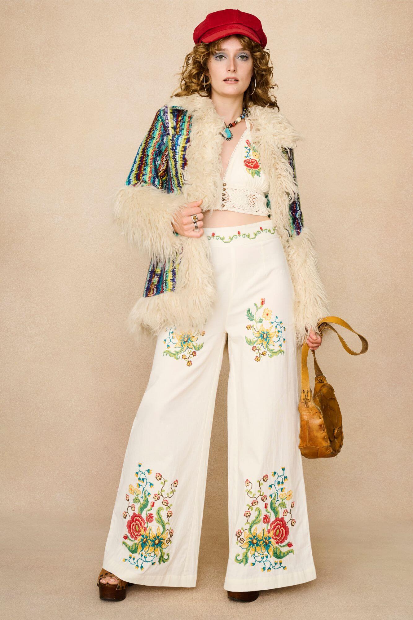 High Meadow Cross Stitch Halterneck Top – Cream