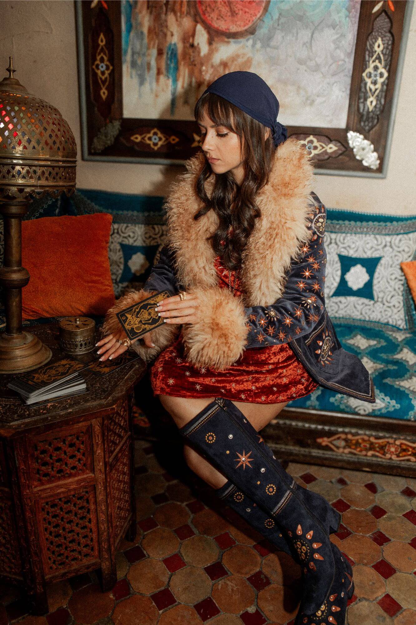 Midnight Embroidered Boots – Blue