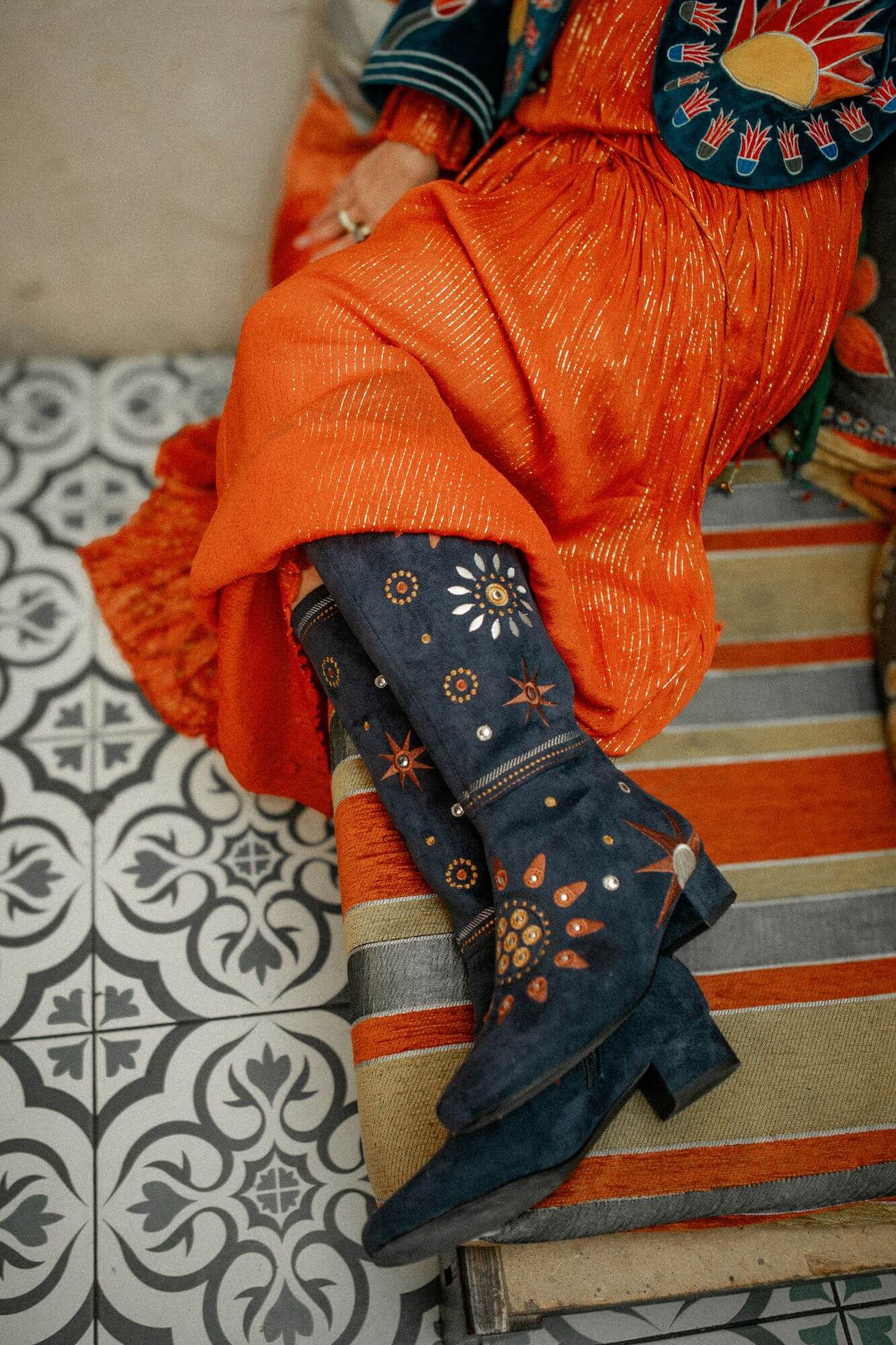 Midnight Embroidered Boots – Blue