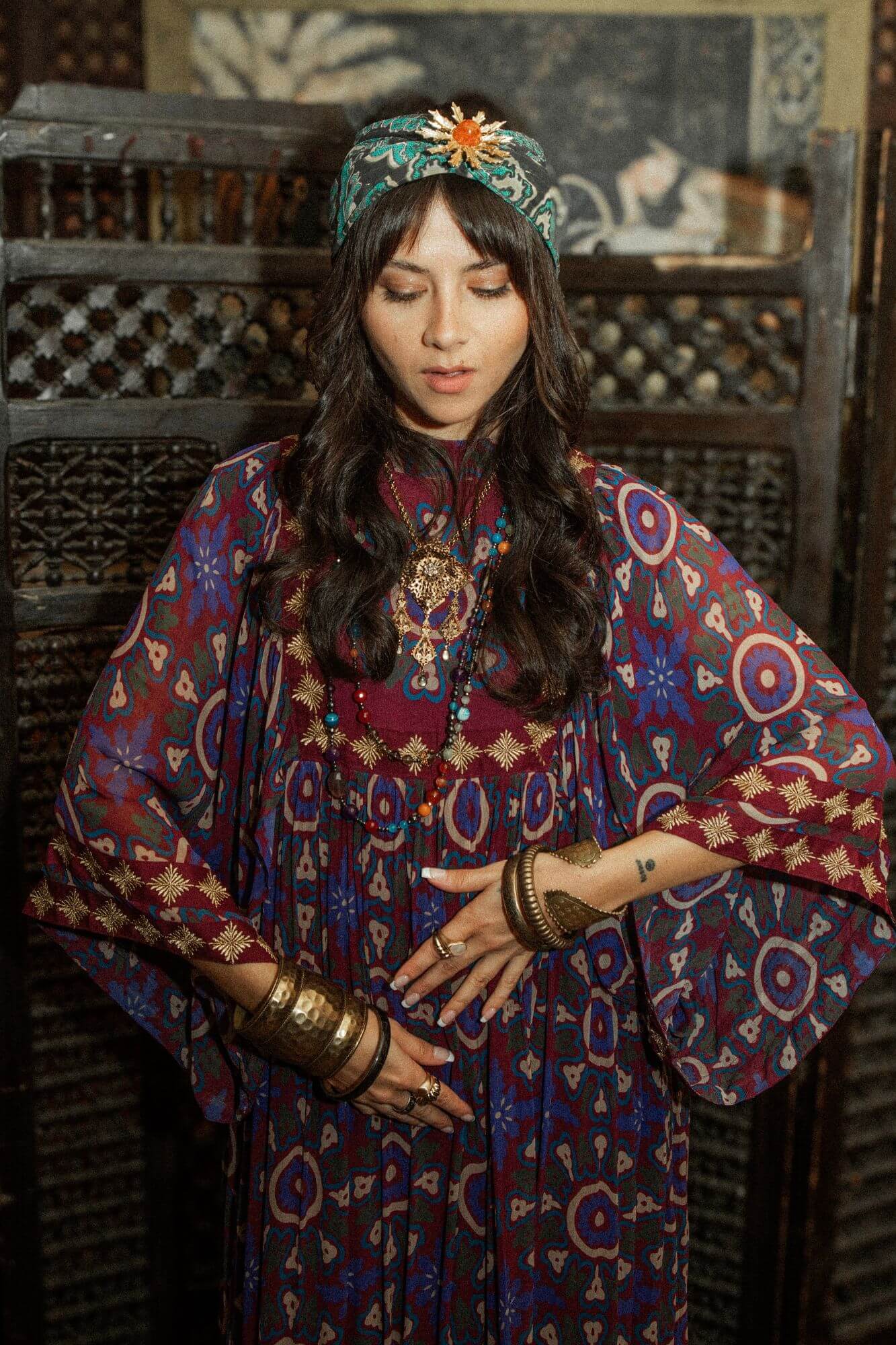 Amethyst Medallion High Neck Maxi Dress – Purple