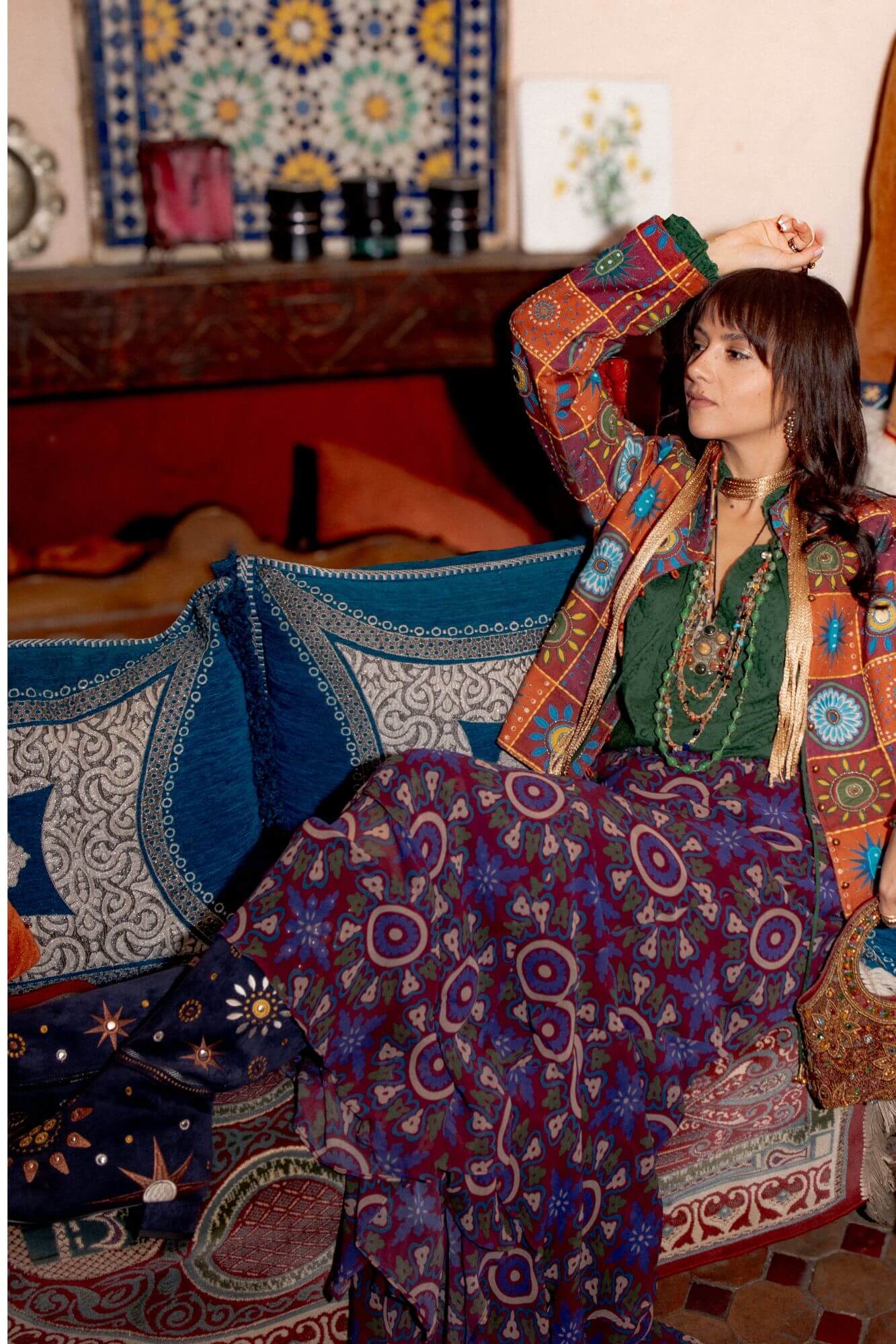 Emerald High Neck Embroidered Blouse – Green